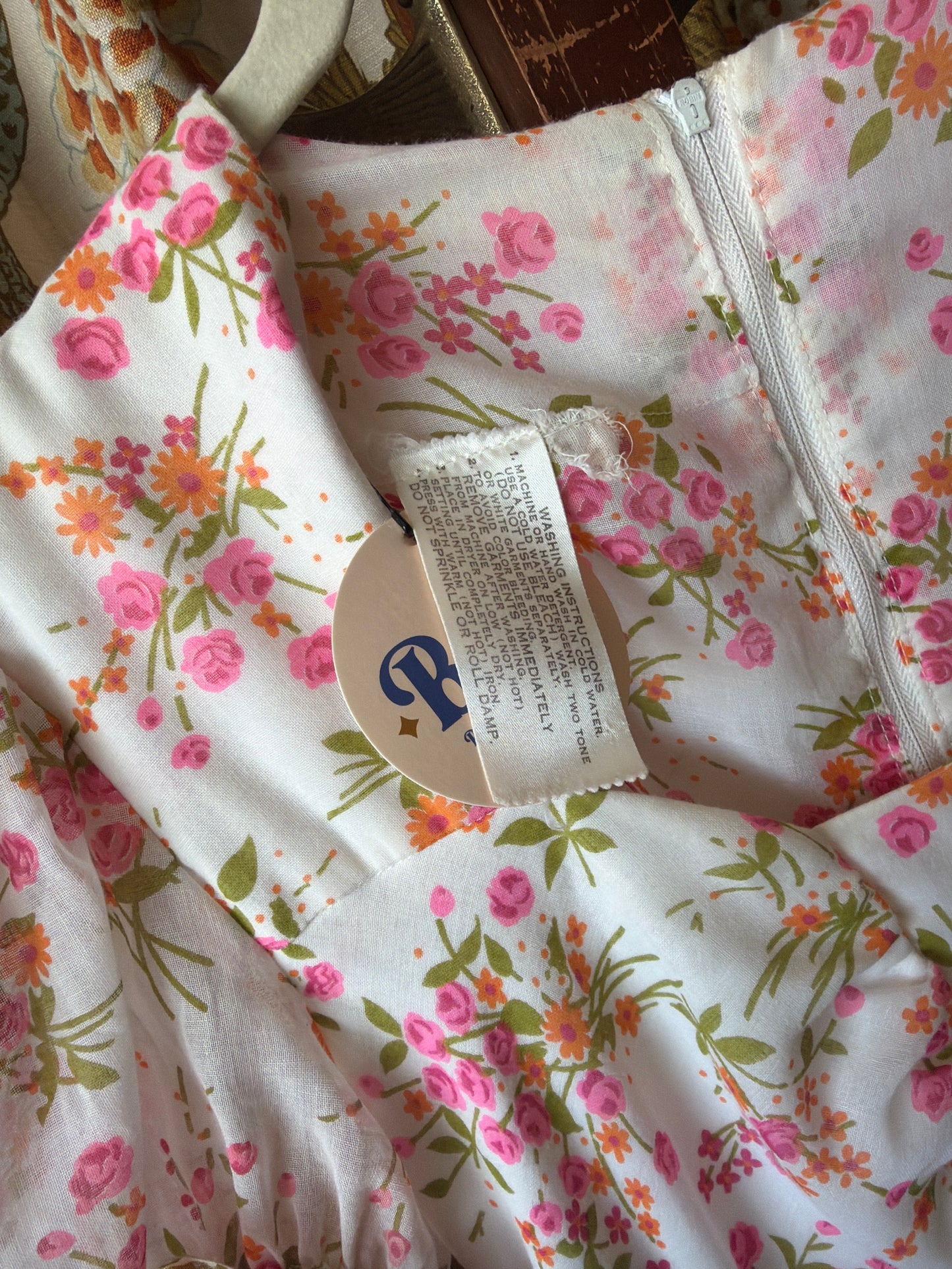 1970's Hot Pink Floral Prairie Maxi Dress