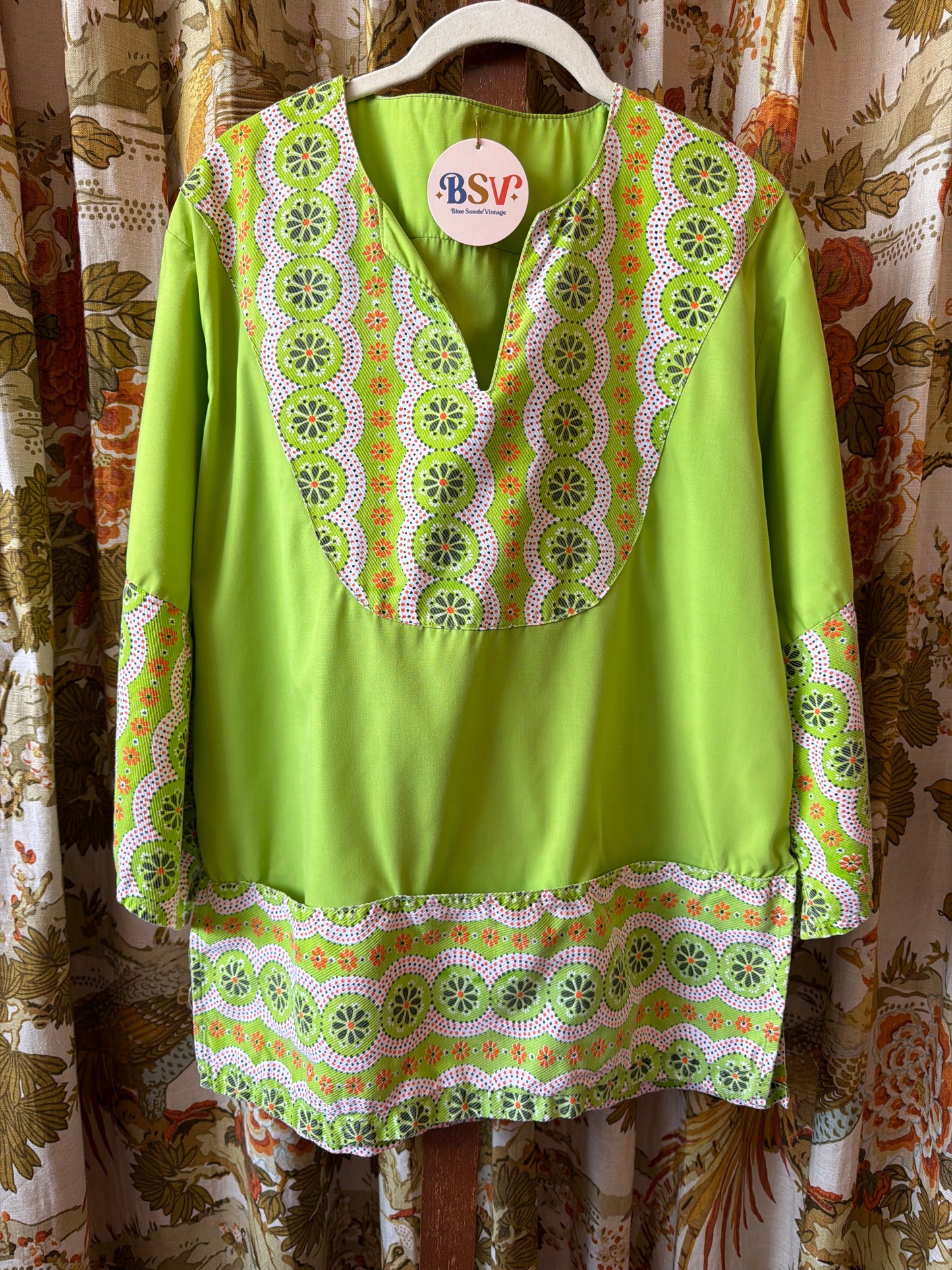 1970's Lime Bell Sleeve Smock Top