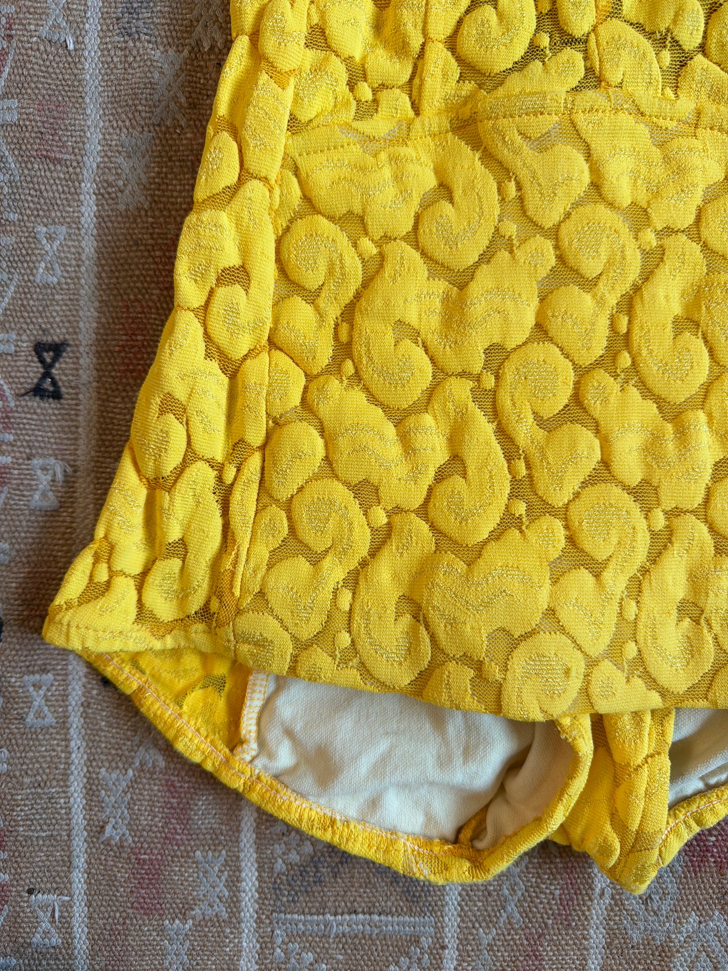 1960's Sheer Bodice Yellow Floral Swimsuit | Jantzen