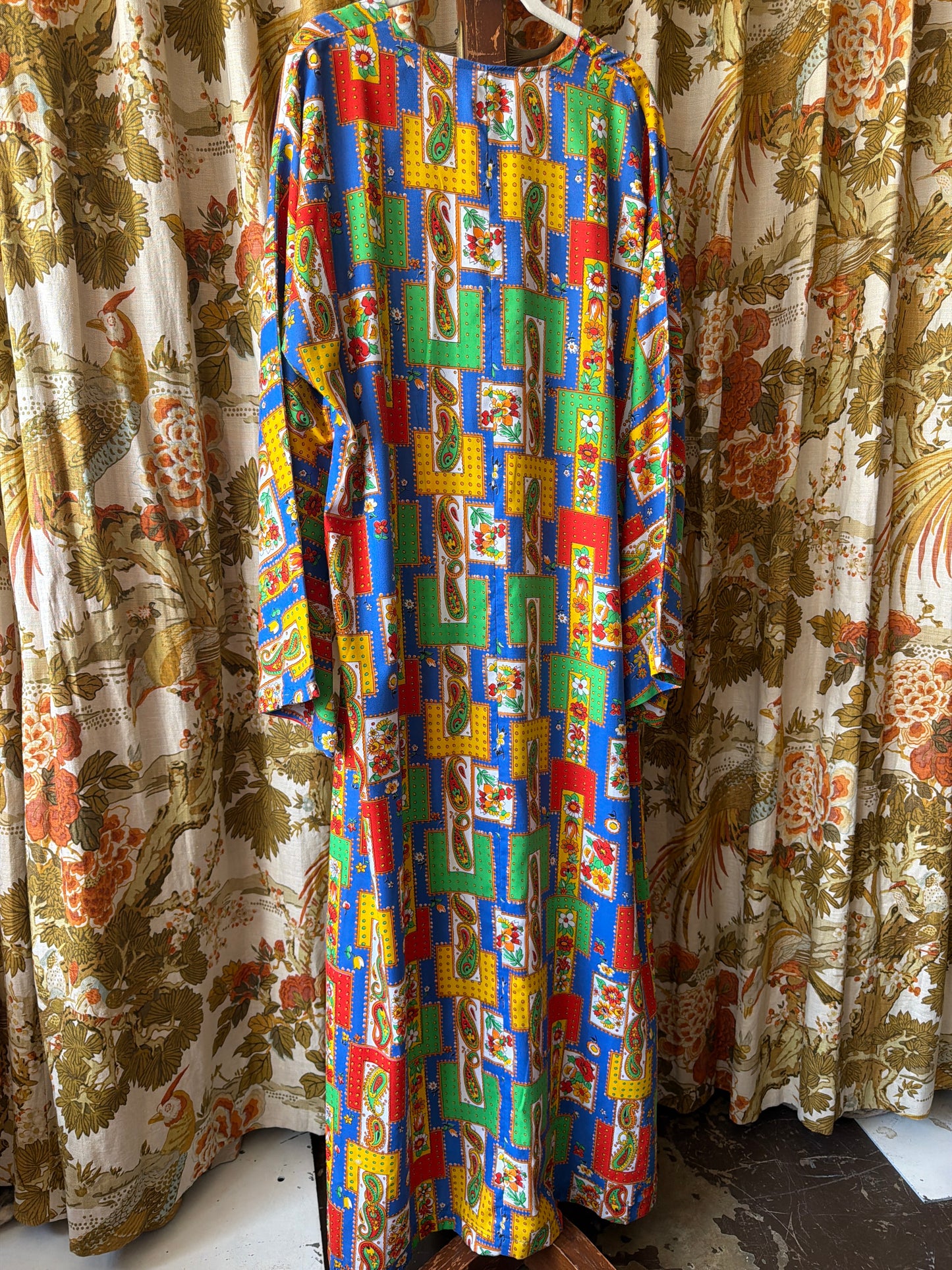 1970's "Patchwork" Floral & Paisley Bell Sleeve Caftan