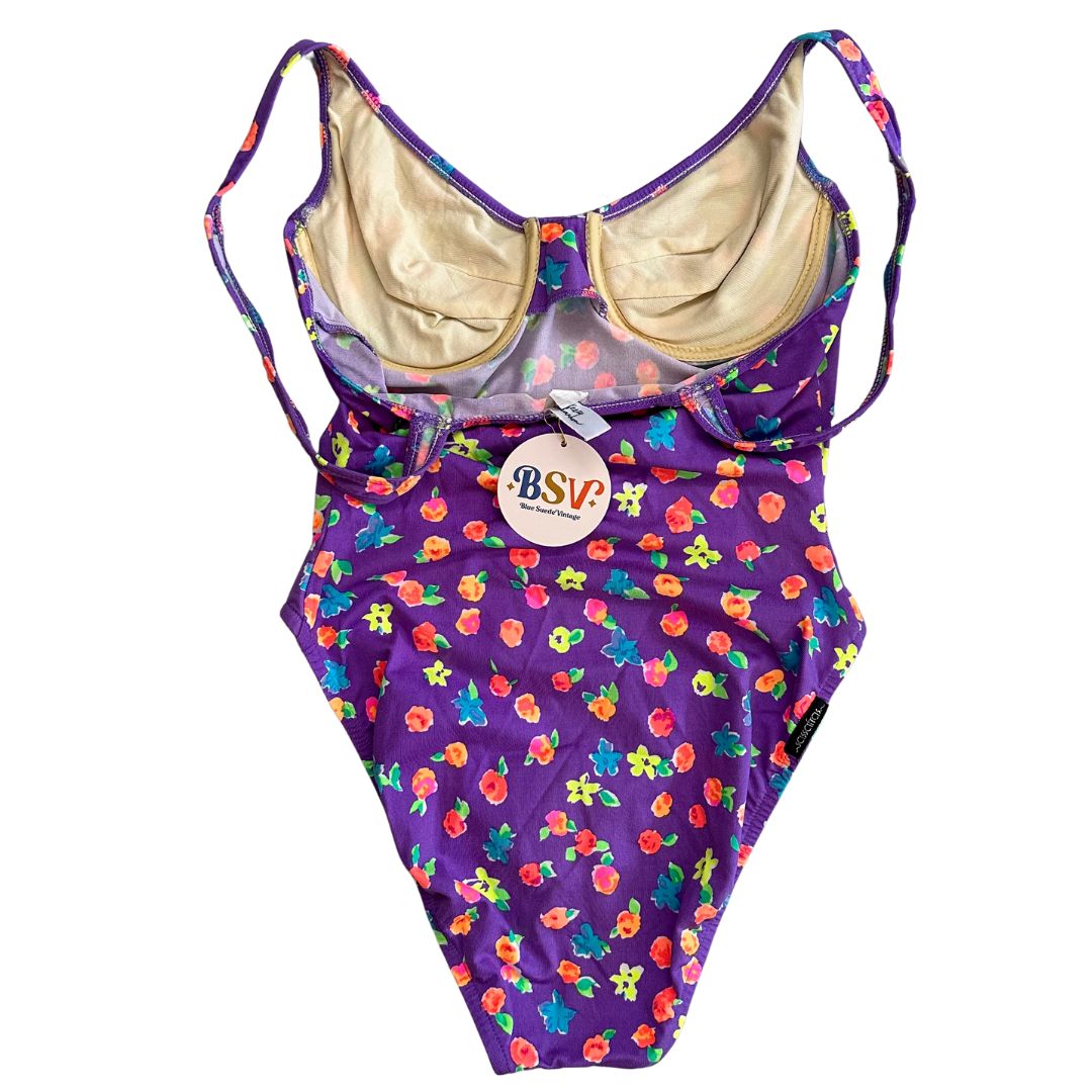 1990's Purple Floral High Cut Swimsuit | Sassafras
