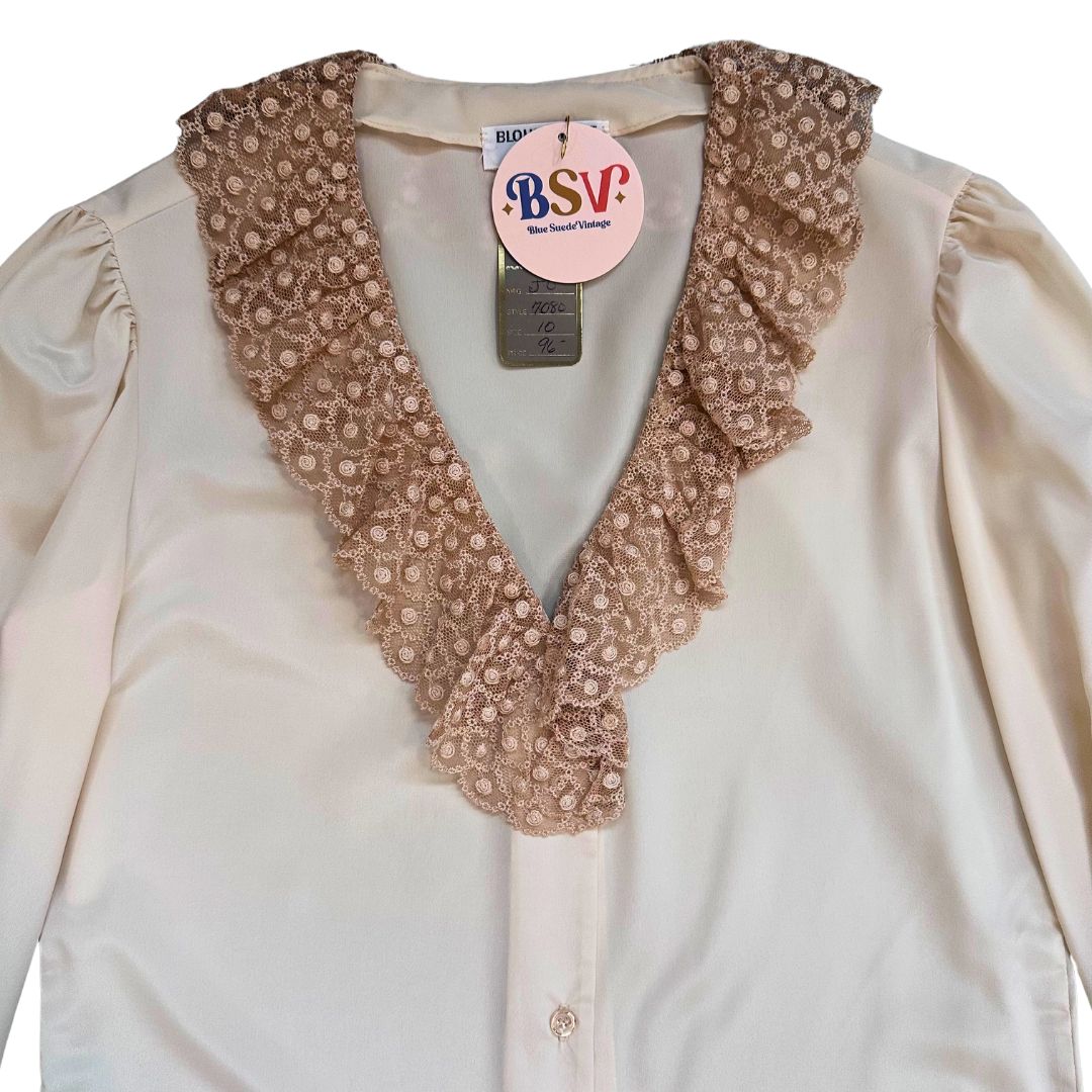 1980's NOS Lace Trim Poly Blouse | Blousecraft by Flossie