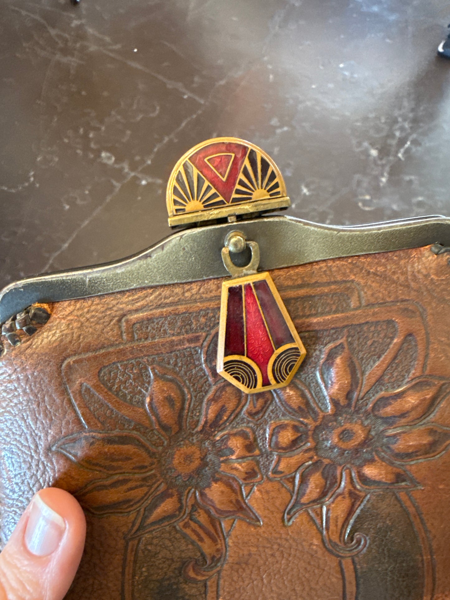 1918 Art Nouveau Tooled Leather Bag