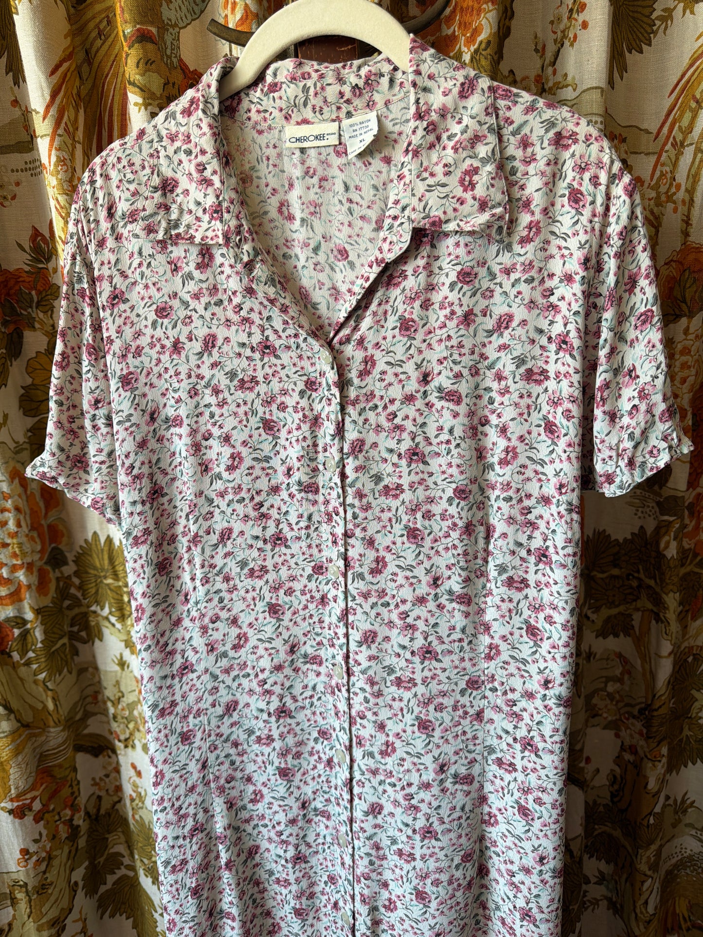1990's Rayon Chiffon Floral Shirt Dress AS IS | Cherokee