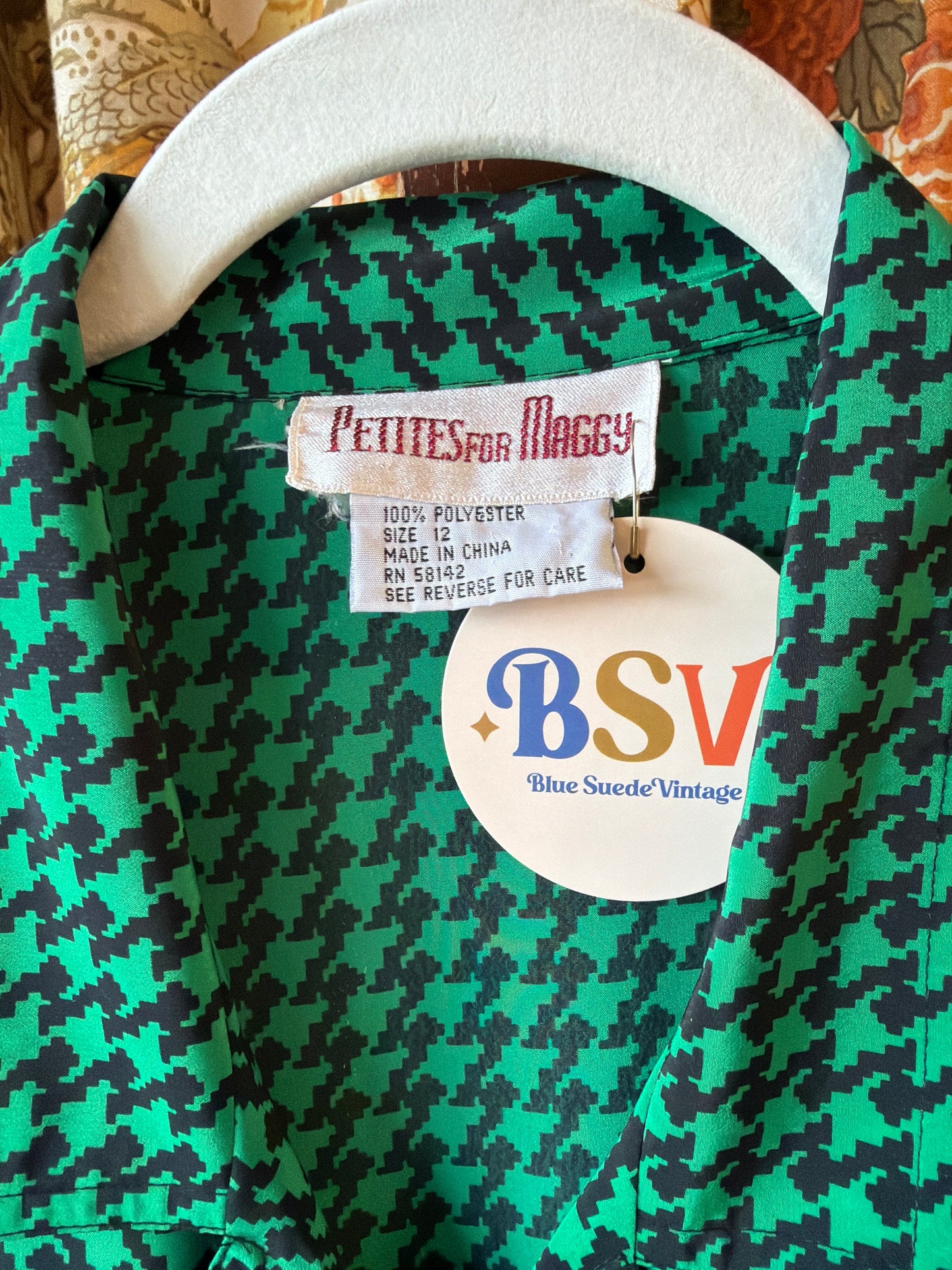 1980's Green Houndstooth Dress | Petites for Maggy