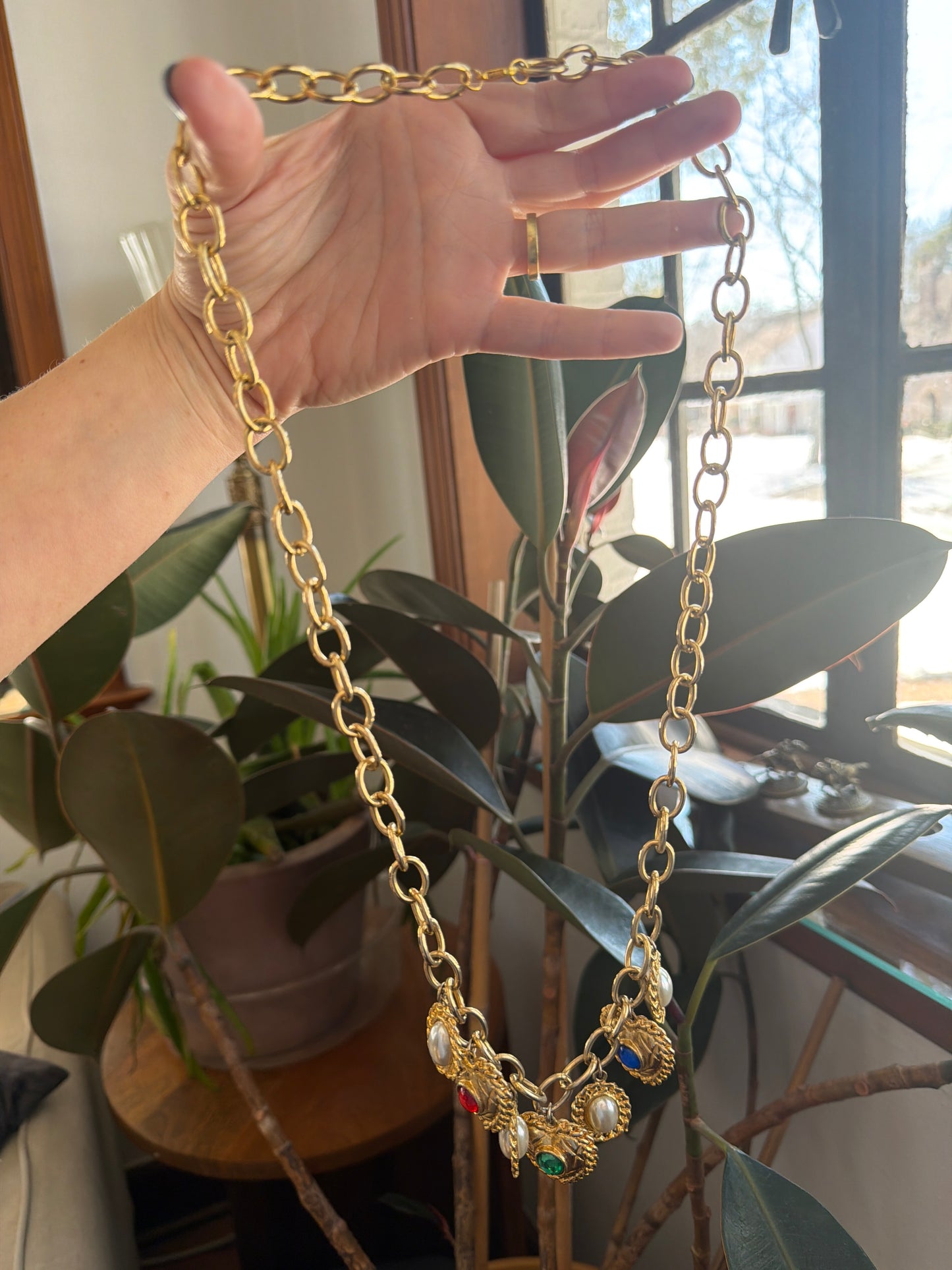 Vintage Gold Tone Heart Charm Necklace