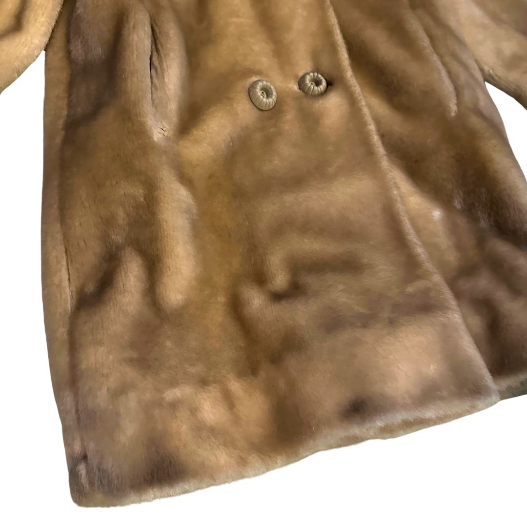 1960's Tan Double Breasted Faux Fur Coat