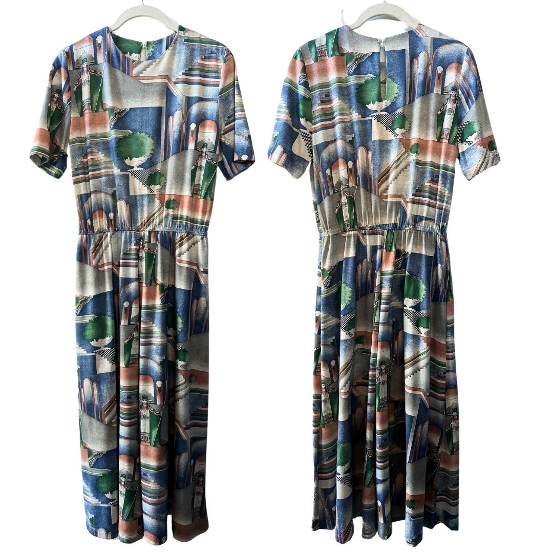 1970's Does 20's Novelty Print Dress