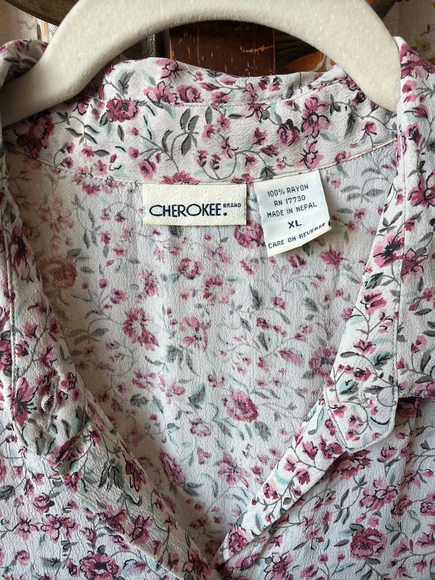 1990's Rayon Chiffon Floral Shirt Dress AS IS | Cherokee