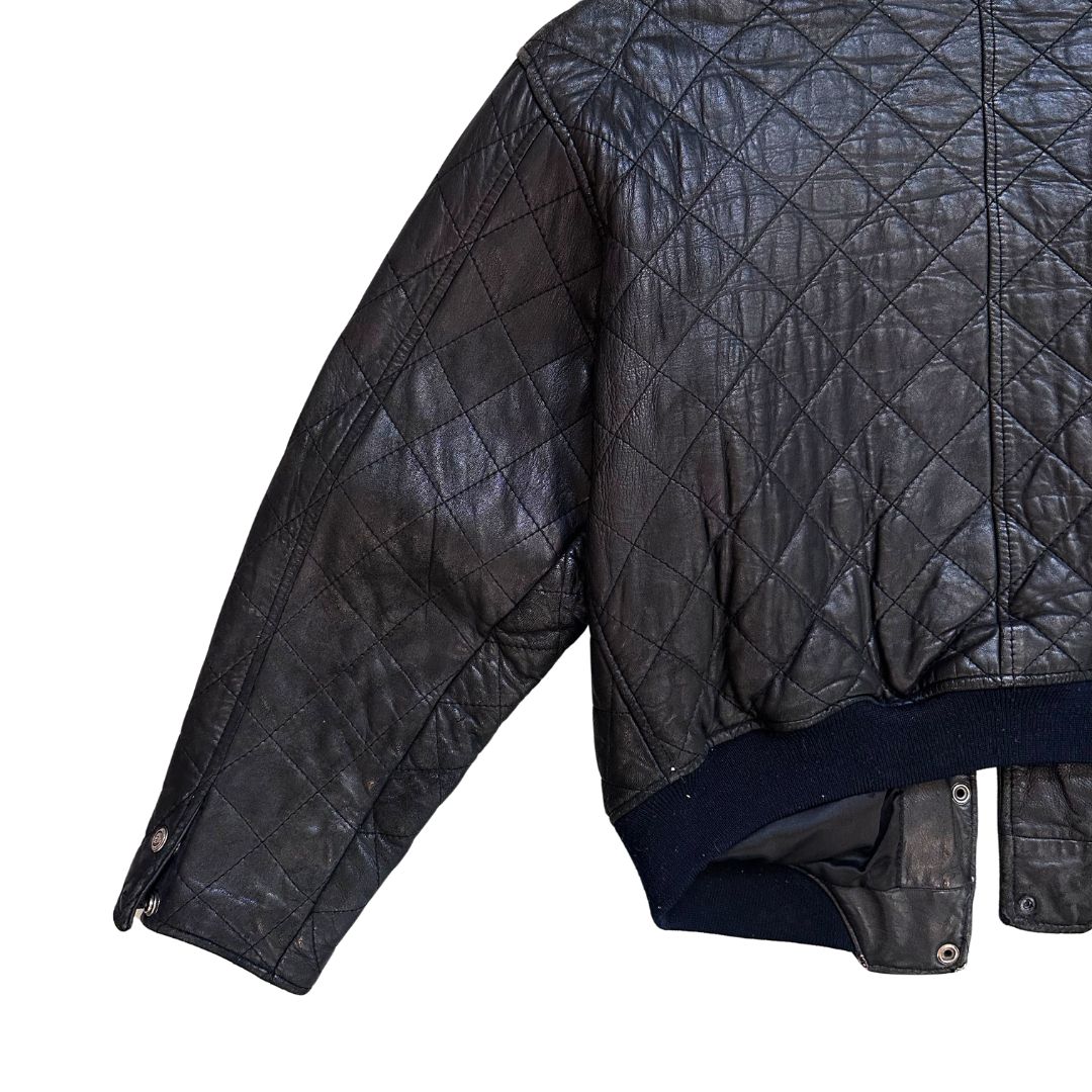 1990's Black Quilted Leather Jacket | Express