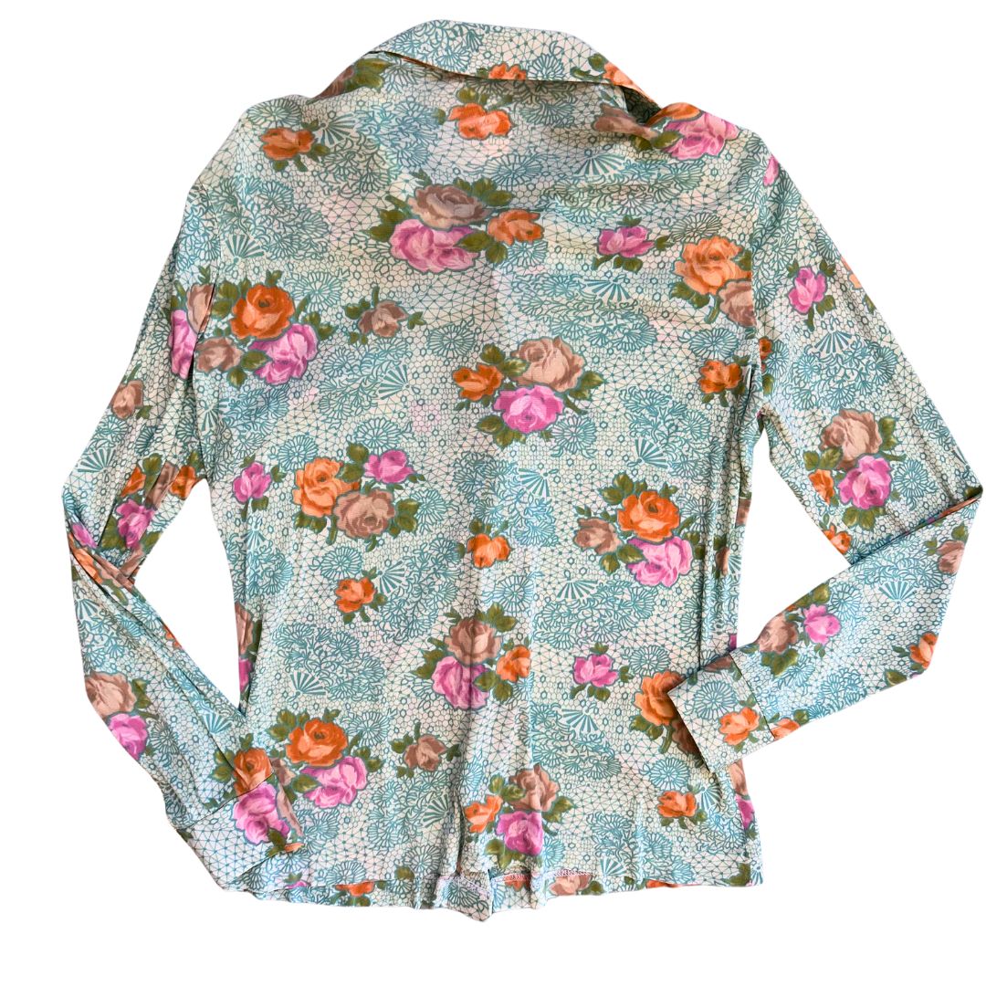 1970's Lace Print Floral Blouse | University Shield