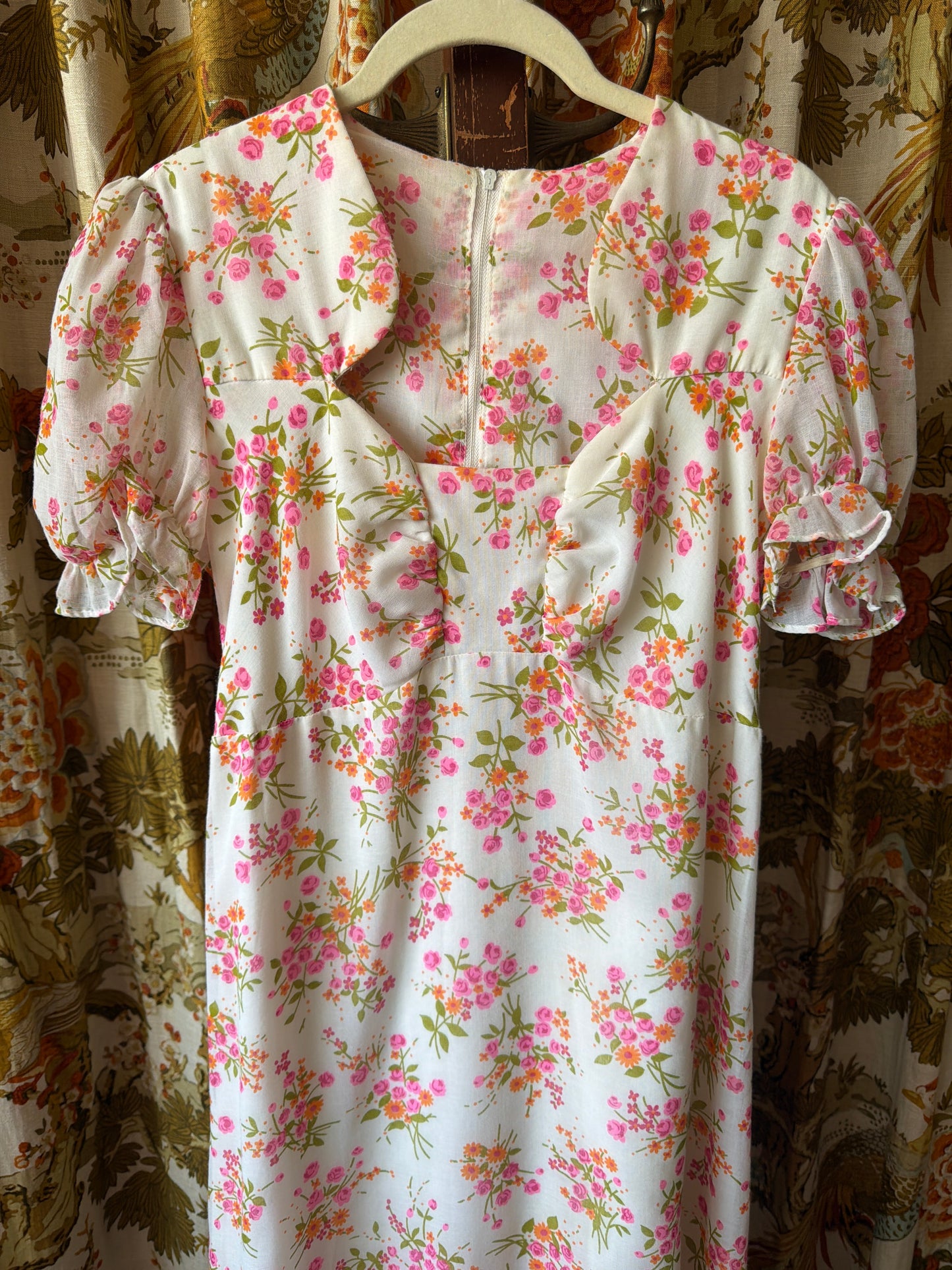1970's Hot Pink Floral Prairie Maxi Dress