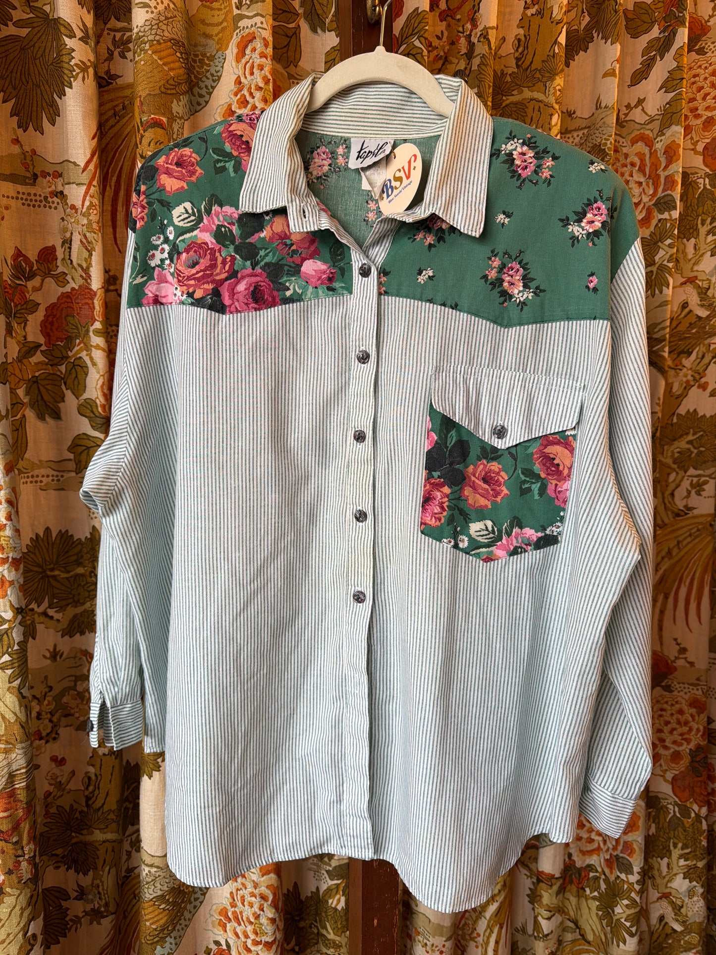 1990's Floral & Stripe Blouse LS | Tap & Co