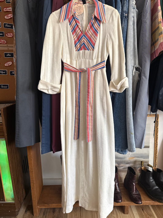 1970's Gauzy Stripe Trim Dress AS IS