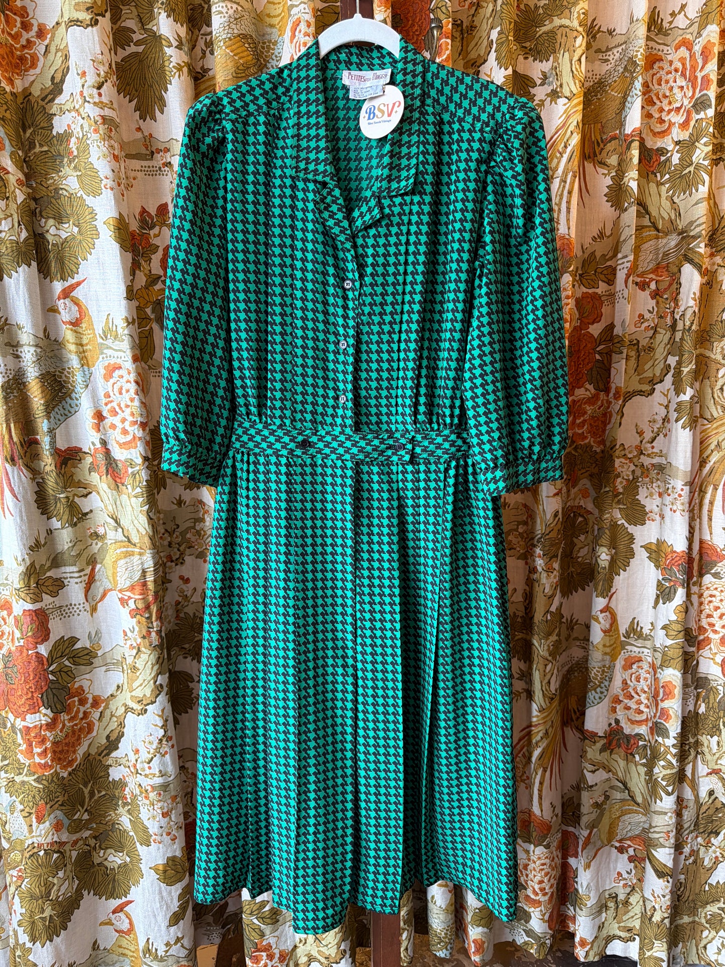 1980's Green Houndstooth Dress | Petites for Maggy