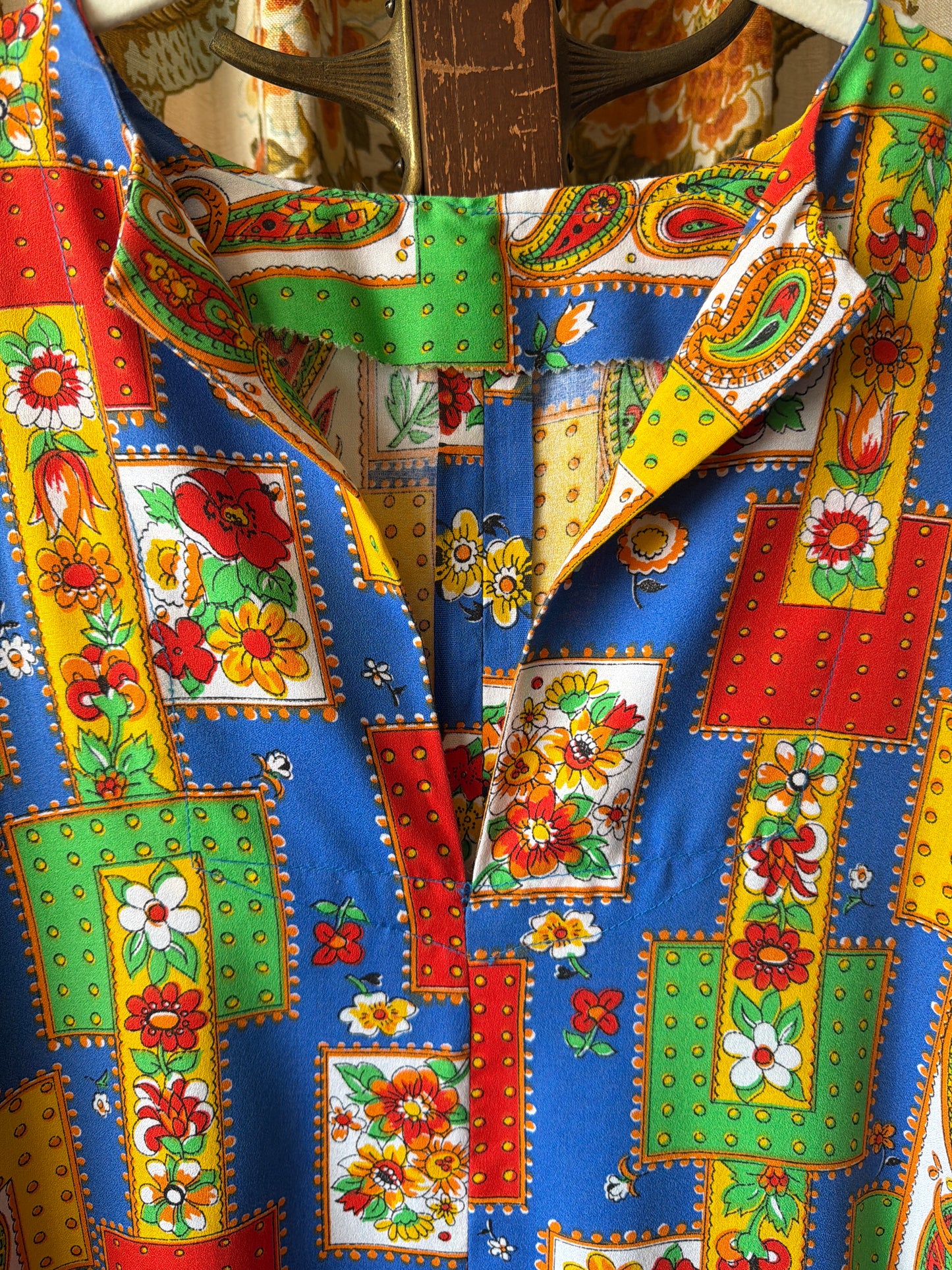 1970's "Patchwork" Floral & Paisley Bell Sleeve Caftan