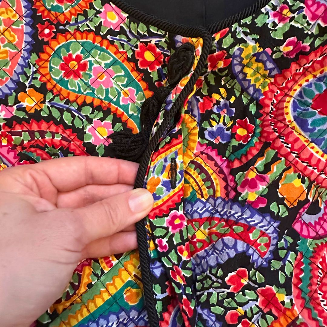 1990's Bright Paisley Quilted Jacket | Maggy London