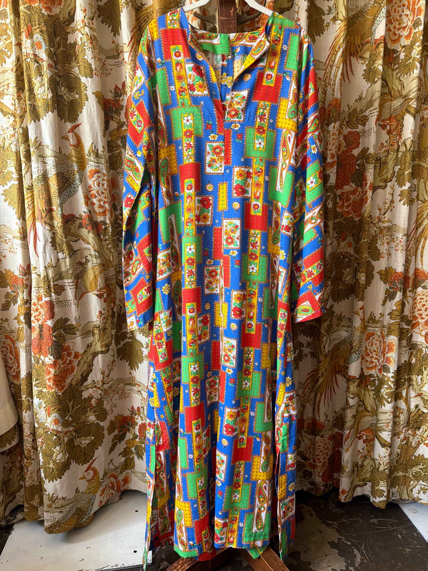 1970's "Patchwork" Floral & Paisley Bell Sleeve Caftan