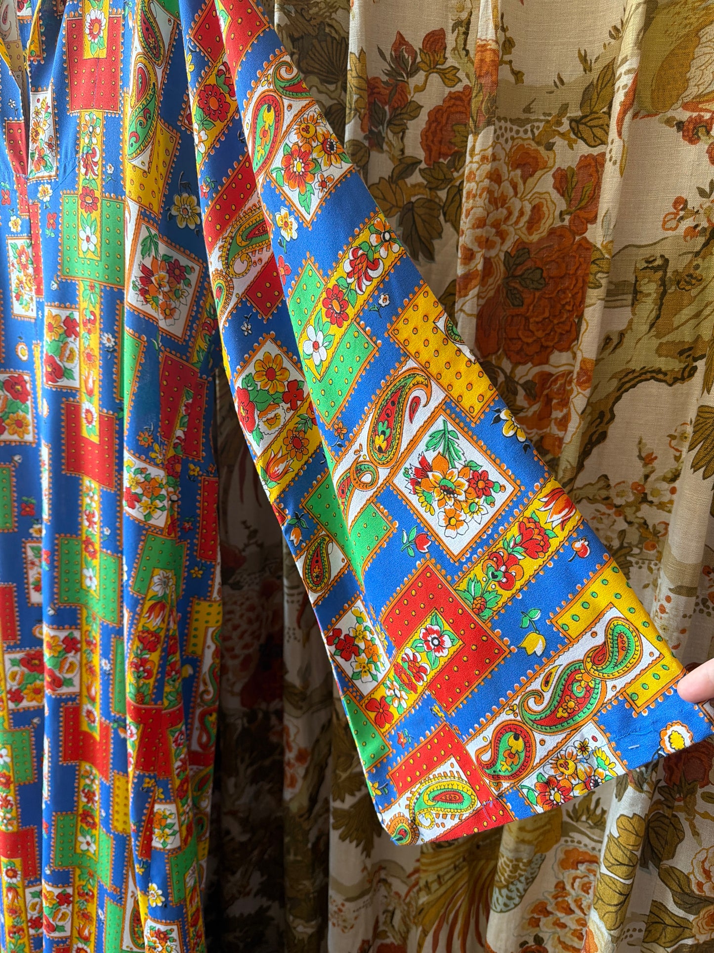 1970's "Patchwork" Floral & Paisley Bell Sleeve Caftan