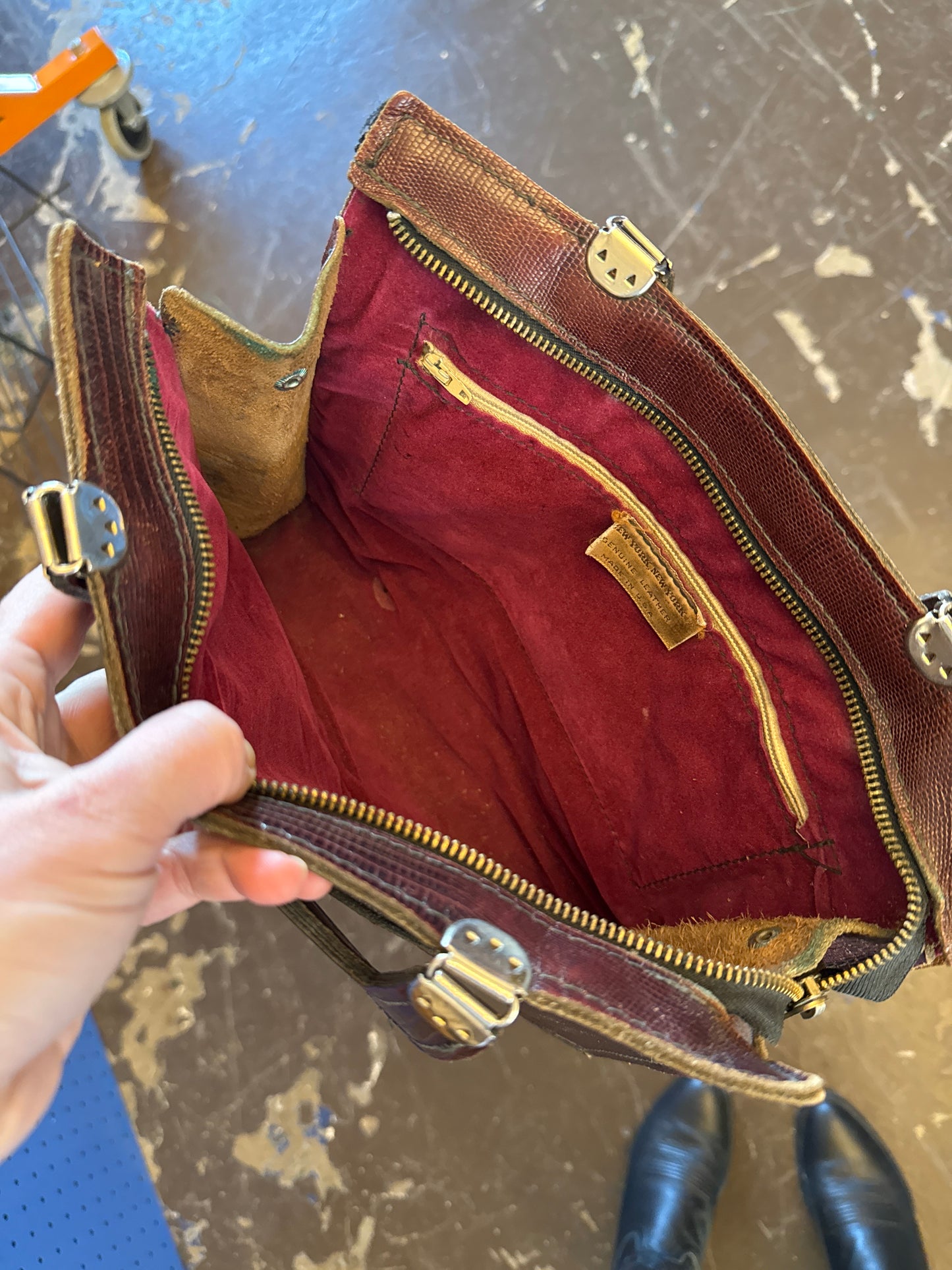 Vintage Velvet Lined Reptile Bag