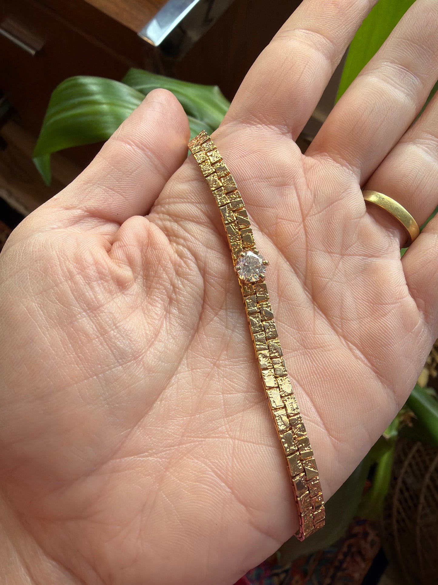 Vintage Gold Nugget & Rhinestone Bracelet