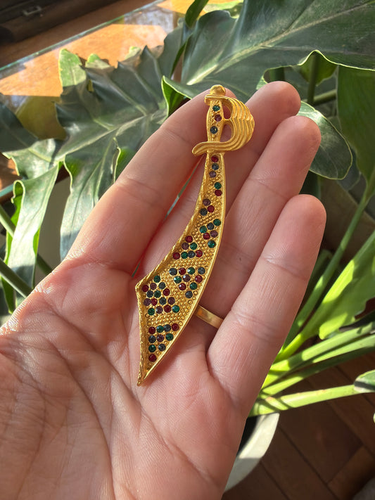 Vintage Gold Tone Jeweled Scimitar Brooch