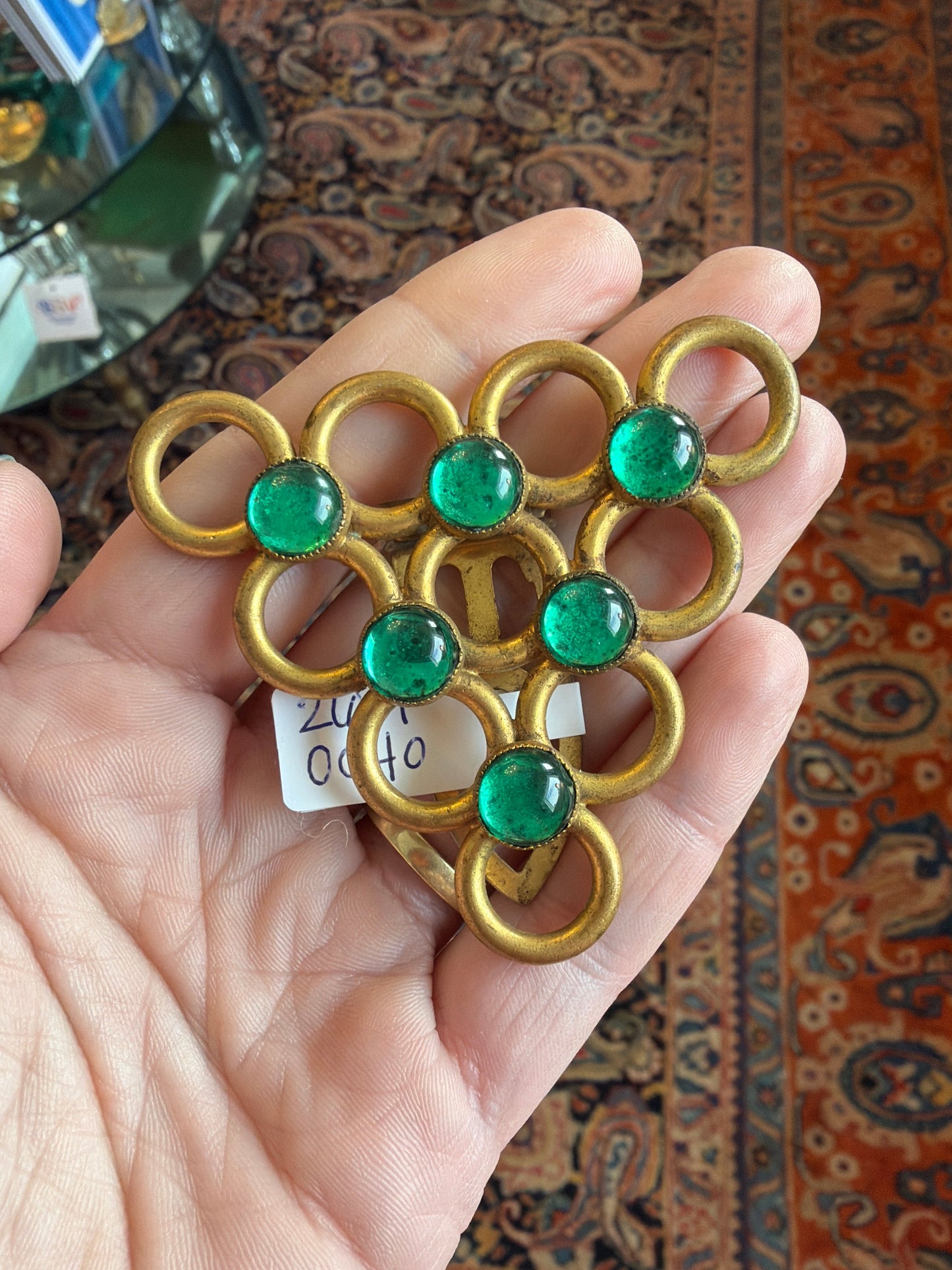 ~1930's Green Glass Dress Clip