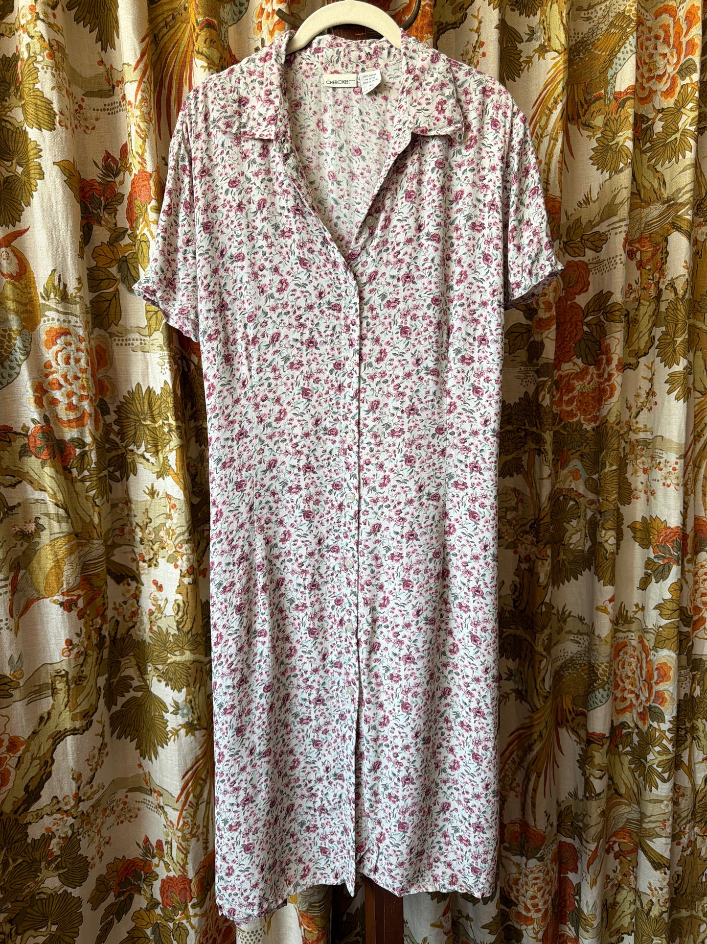 1990's Rayon Chiffon Floral Shirt Dress AS IS | Cherokee