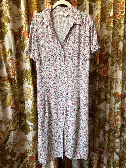 1990's Rayon Chiffon Floral Shirt Dress AS IS | Cherokee