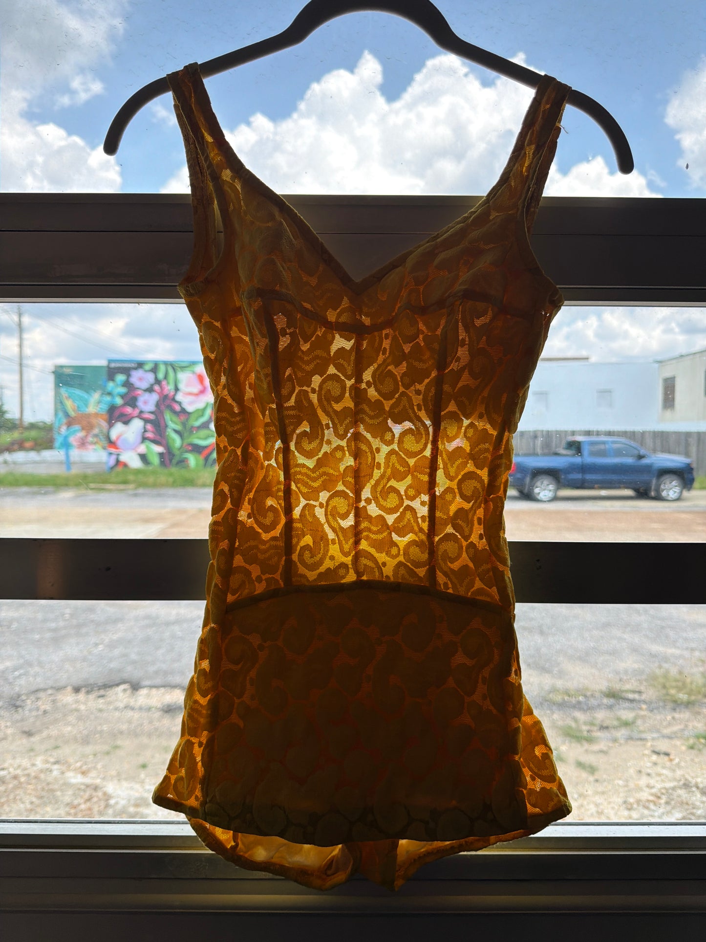 1960's Sheer Bodice Yellow Floral Swimsuit | Jantzen