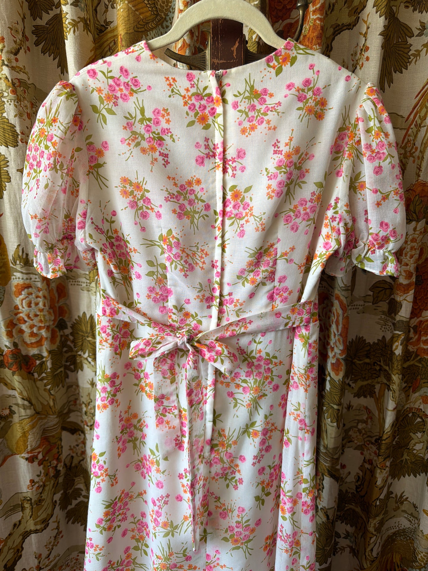 1970's Hot Pink Floral Prairie Maxi Dress
