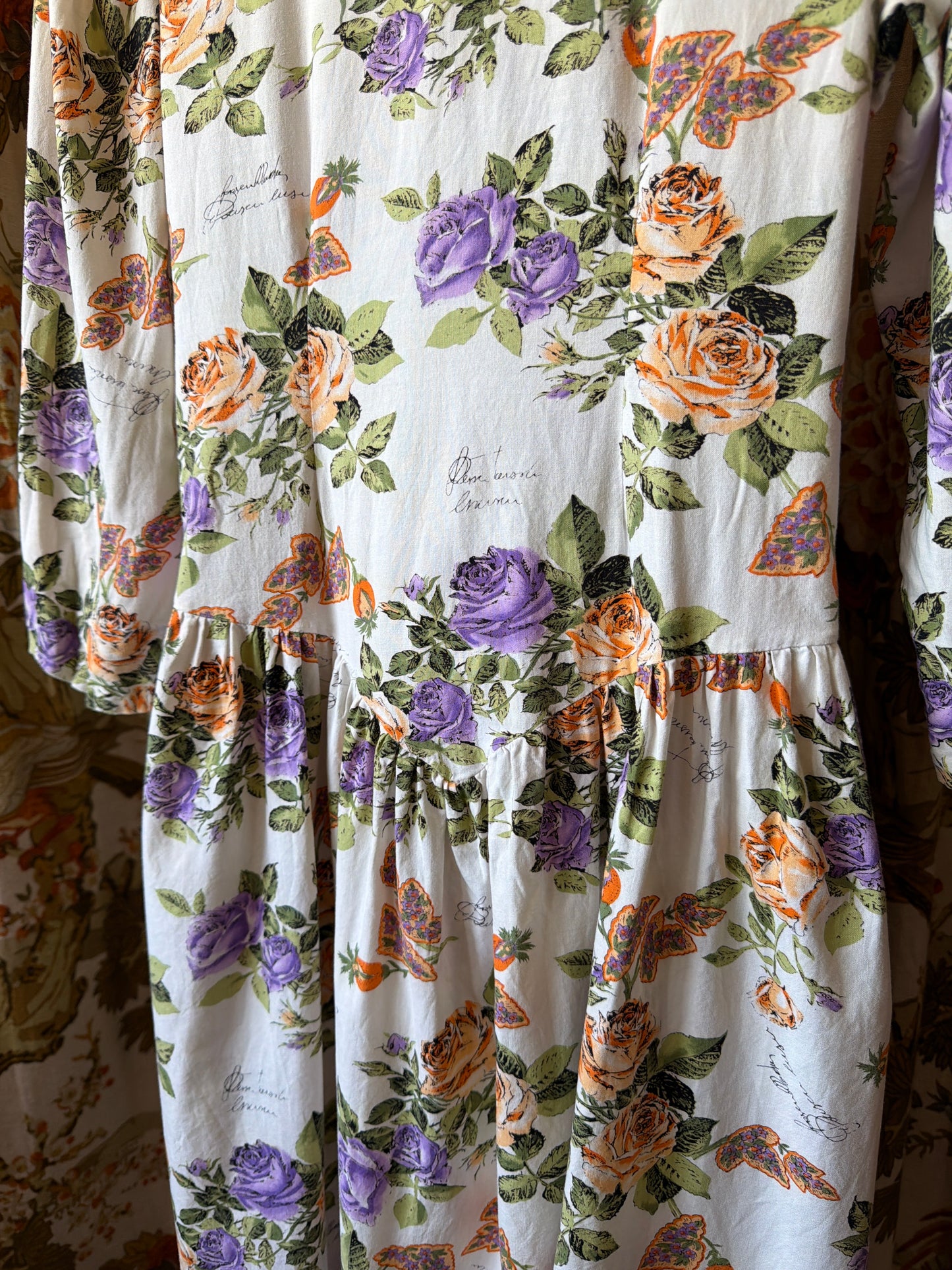 1980's Dropwaist Rose Script Dress