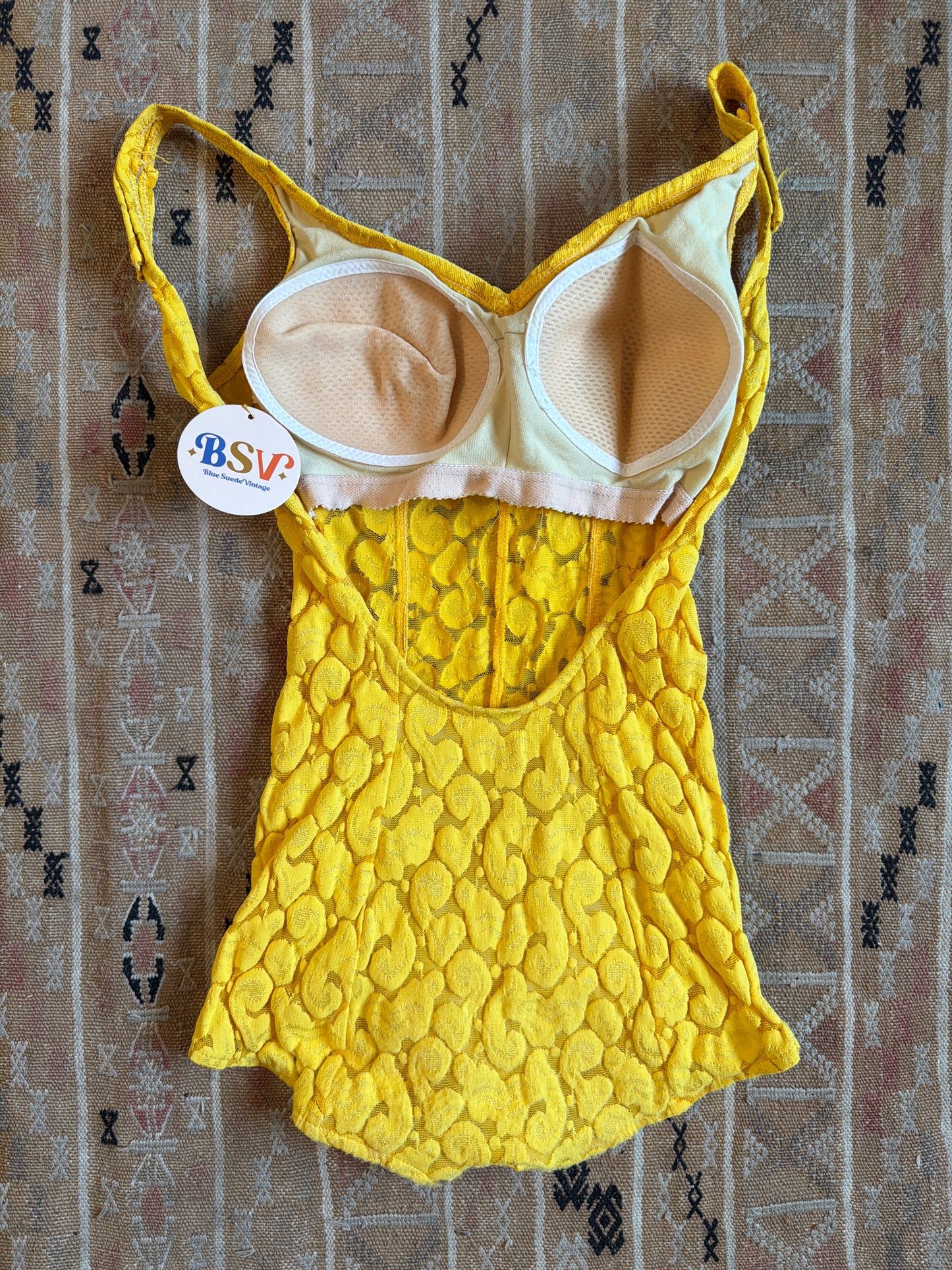 1960's Sheer Bodice Yellow Floral Swimsuit | Jantzen