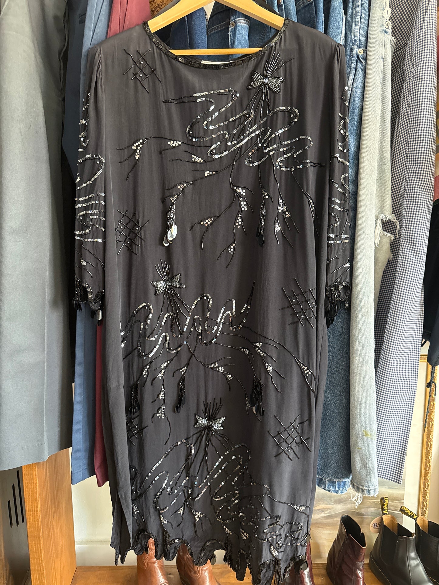 1990's Matte Silk Beaded/Sequined Dress | Silk Studio