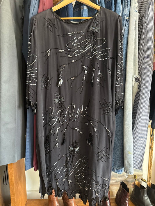 1990's Matte Silk Beaded/Sequined Dress | Silk Studio