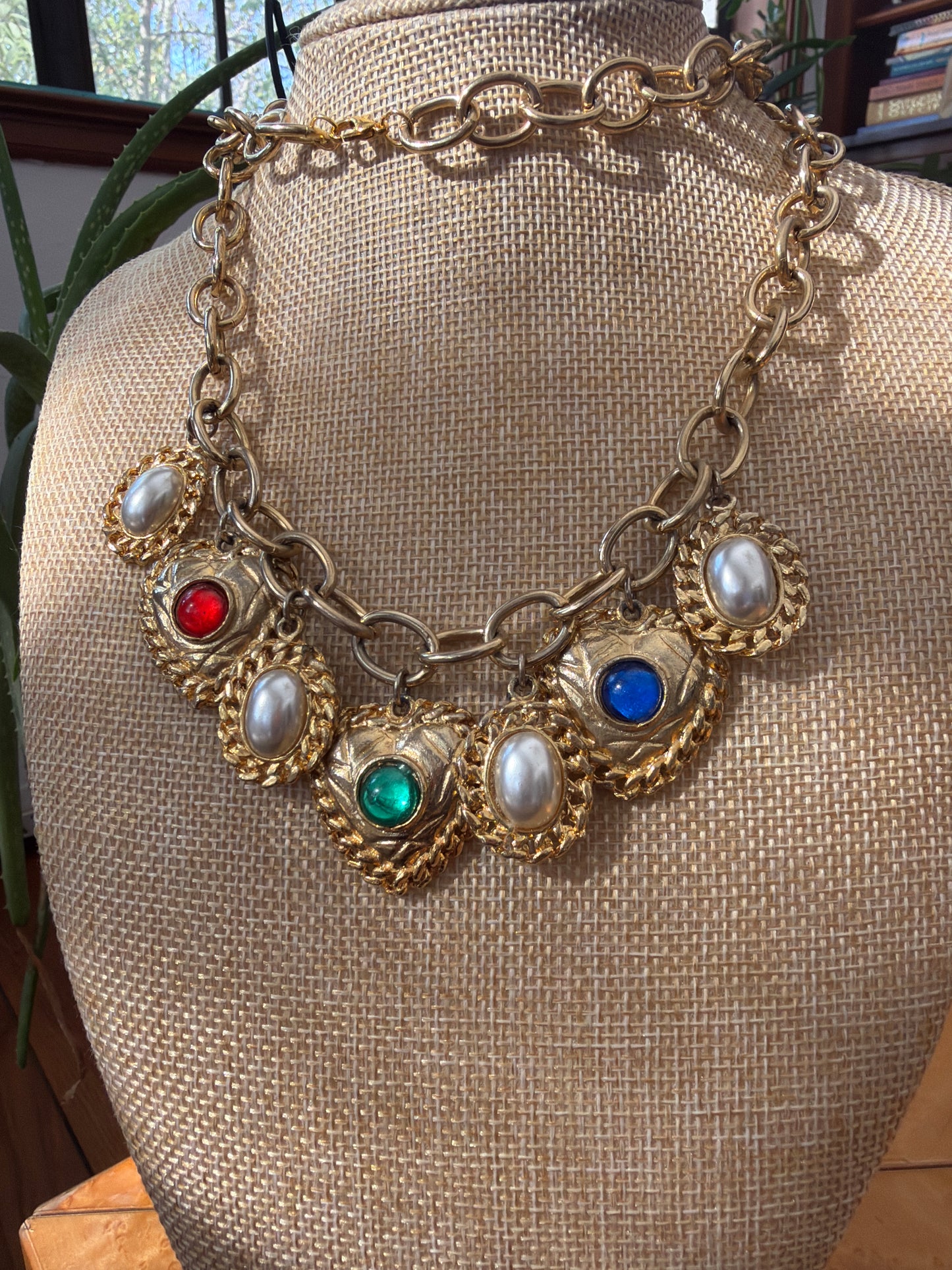 Vintage Gold Tone Heart Charm Necklace