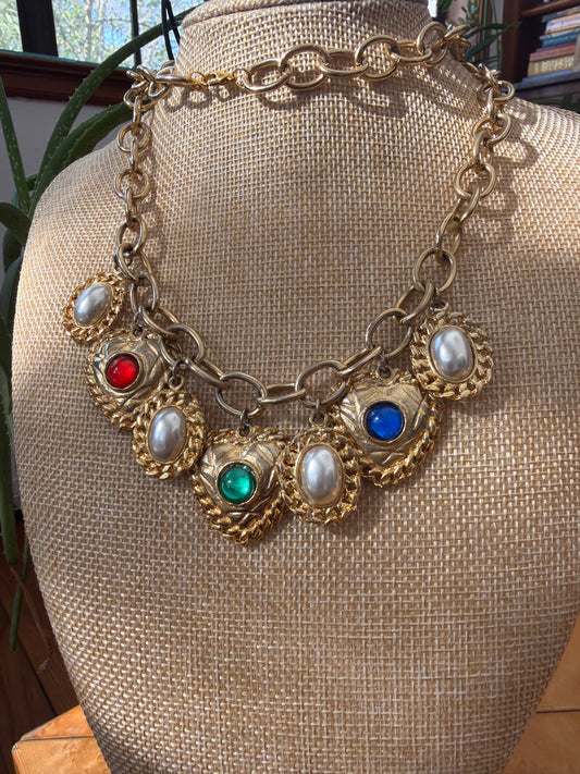 Vintage Gold Tone Heart Charm Necklace