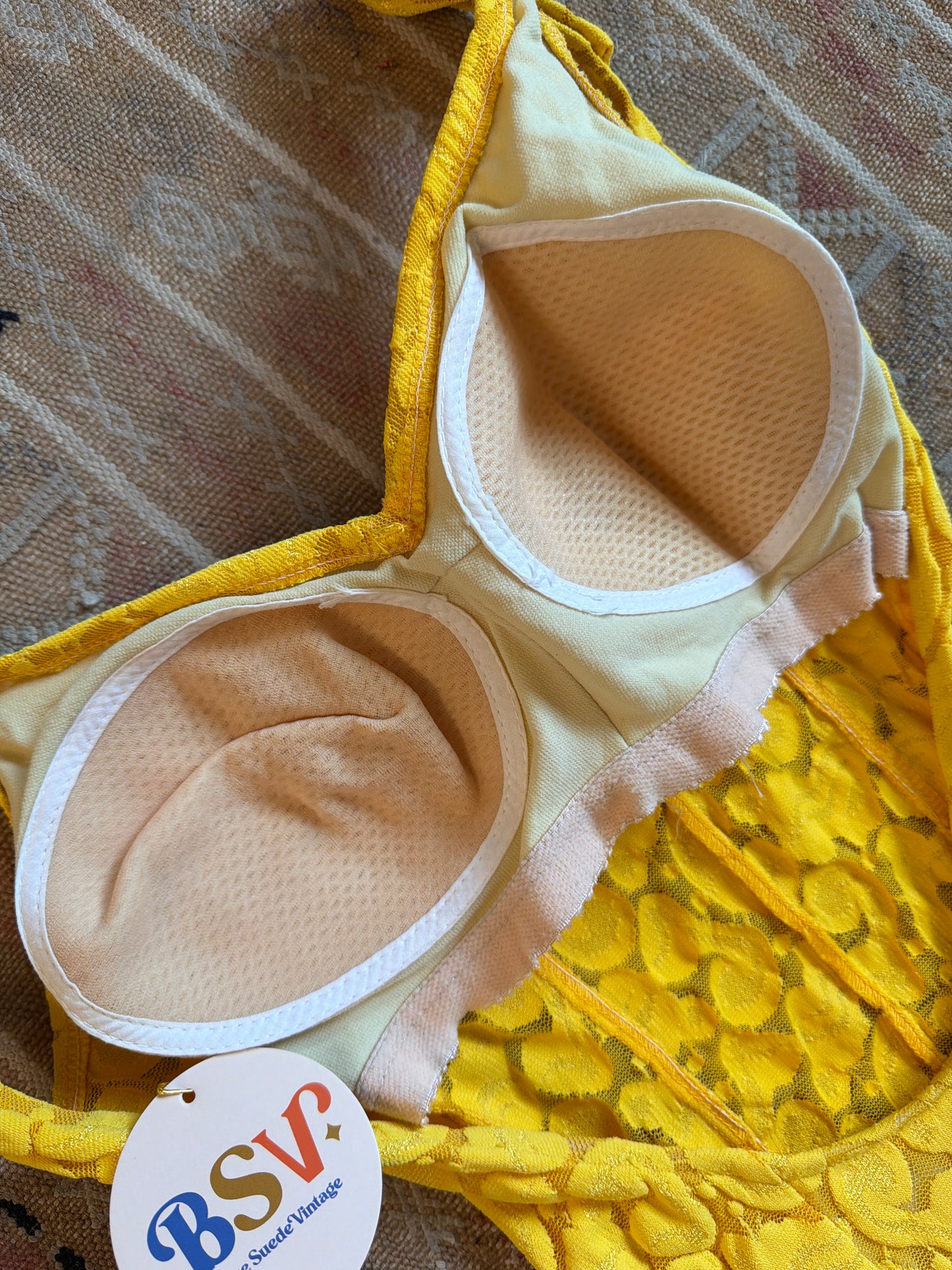 1960's Sheer Bodice Yellow Floral Swimsuit | Jantzen