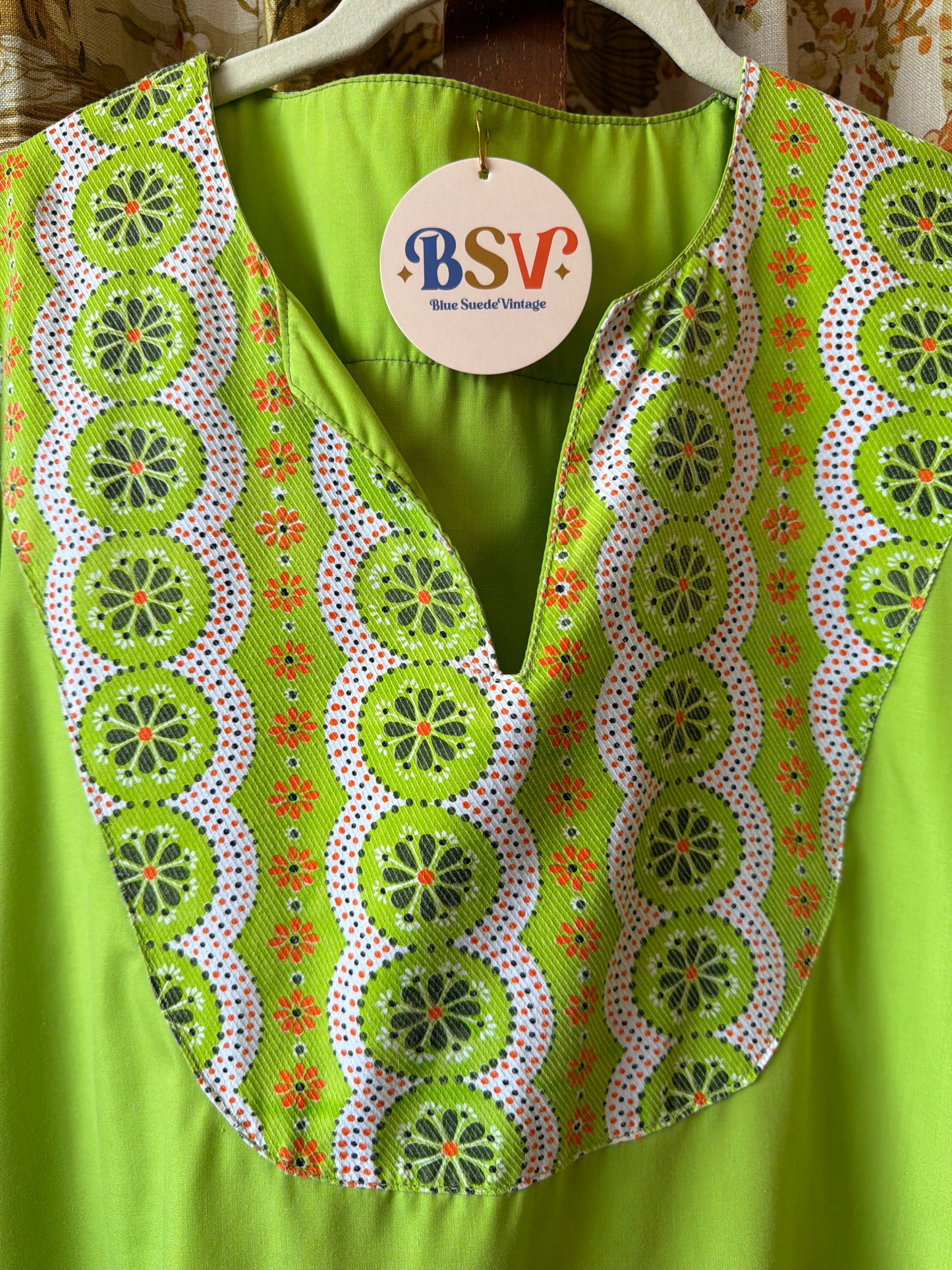 1970's Lime Bell Sleeve Smock Top