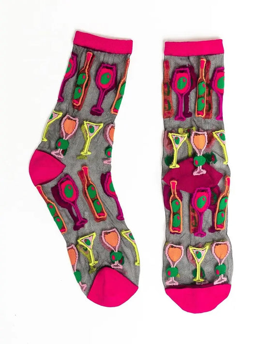 Cocktail Hour Black Sheer Crew Sock | Sock Candy