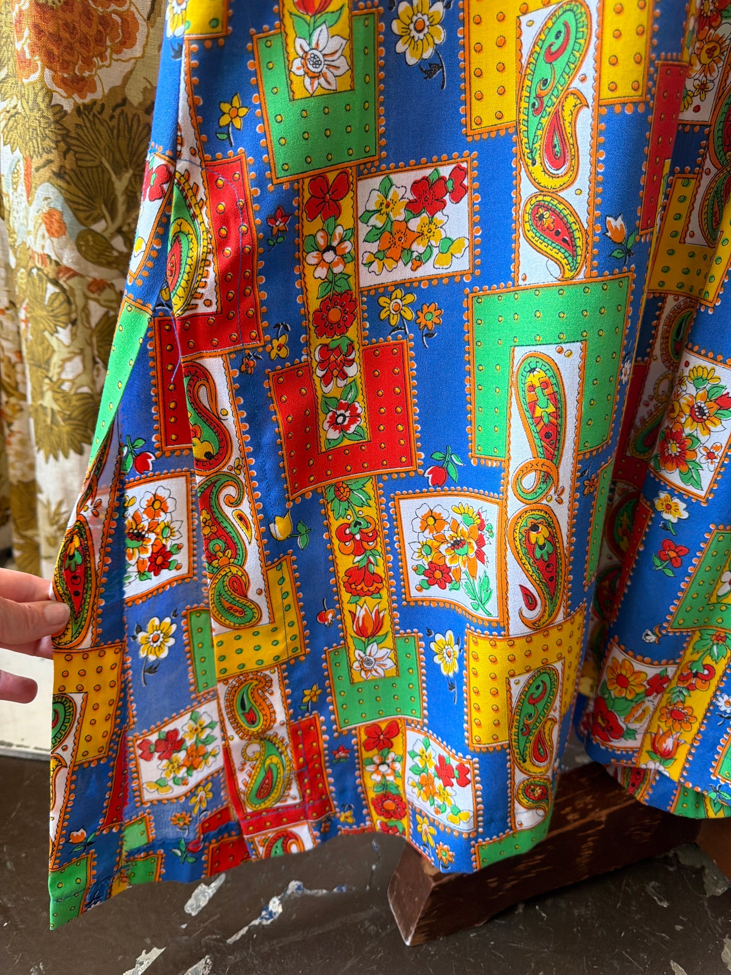 1970's "Patchwork" Floral & Paisley Bell Sleeve Caftan