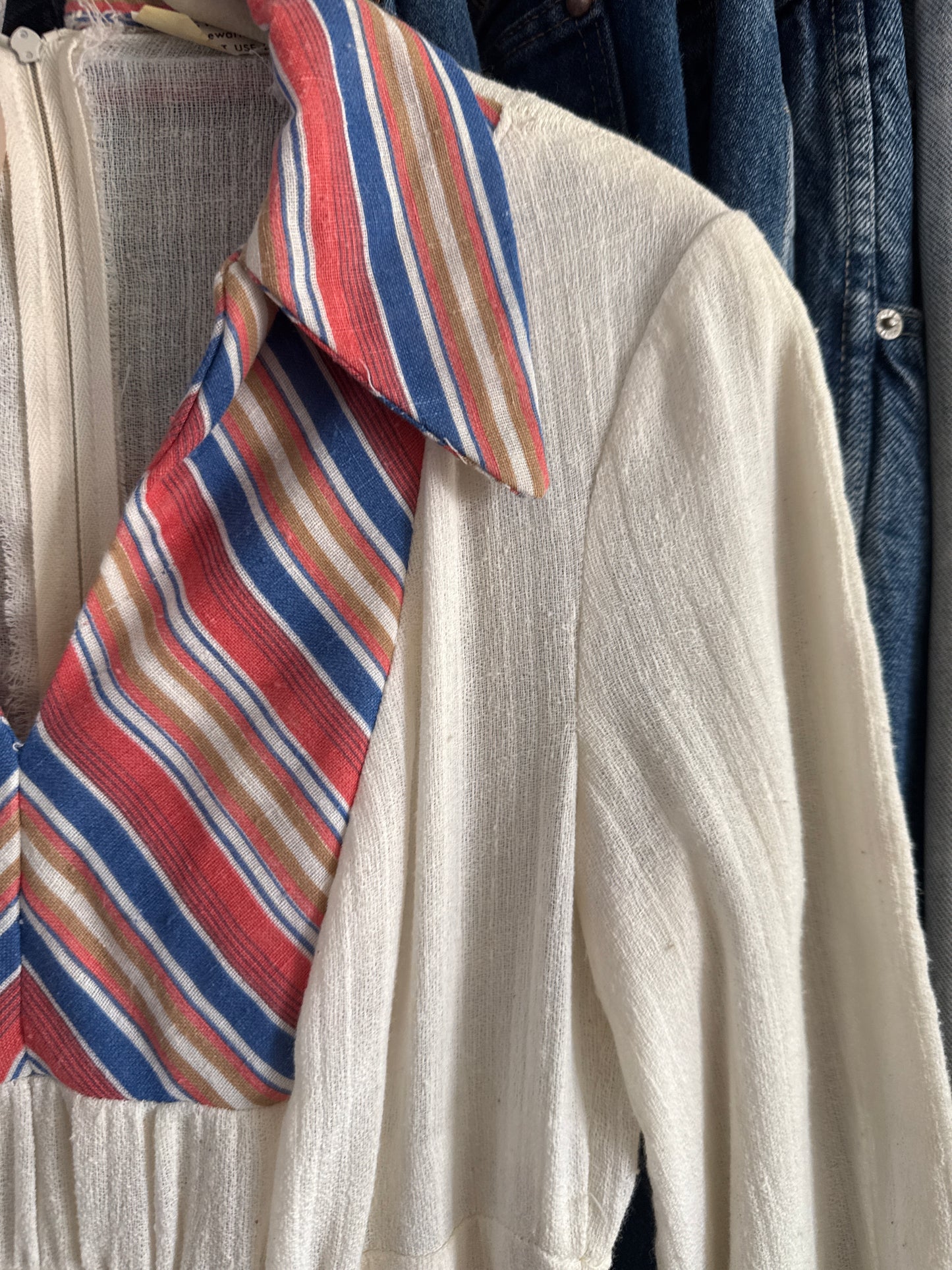 1970's Gauzy Stripe Trim Dress AS IS