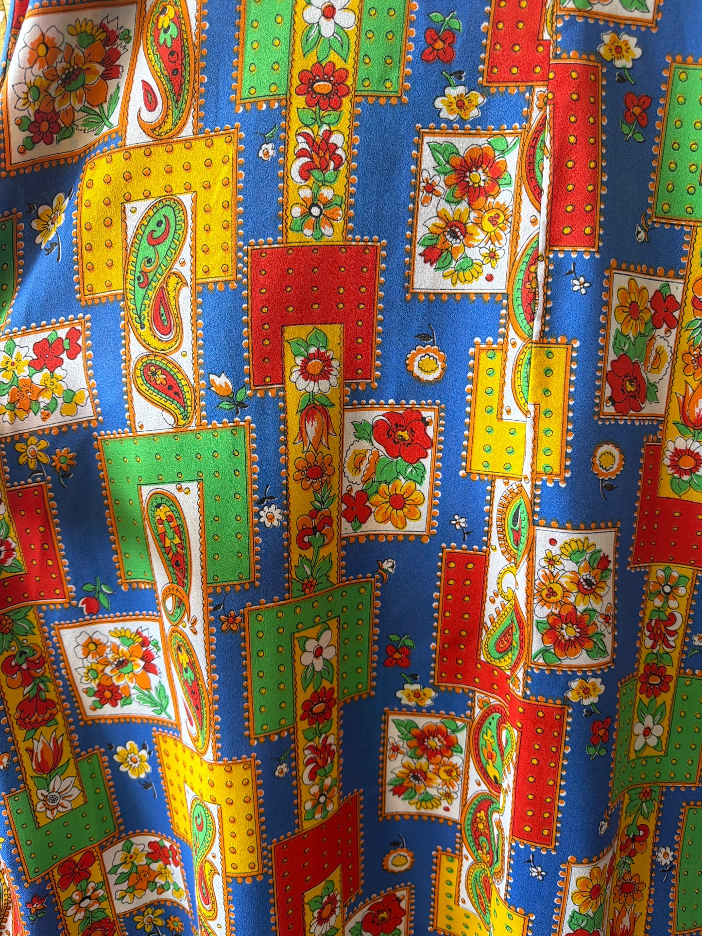 1970's "Patchwork" Floral & Paisley Bell Sleeve Caftan