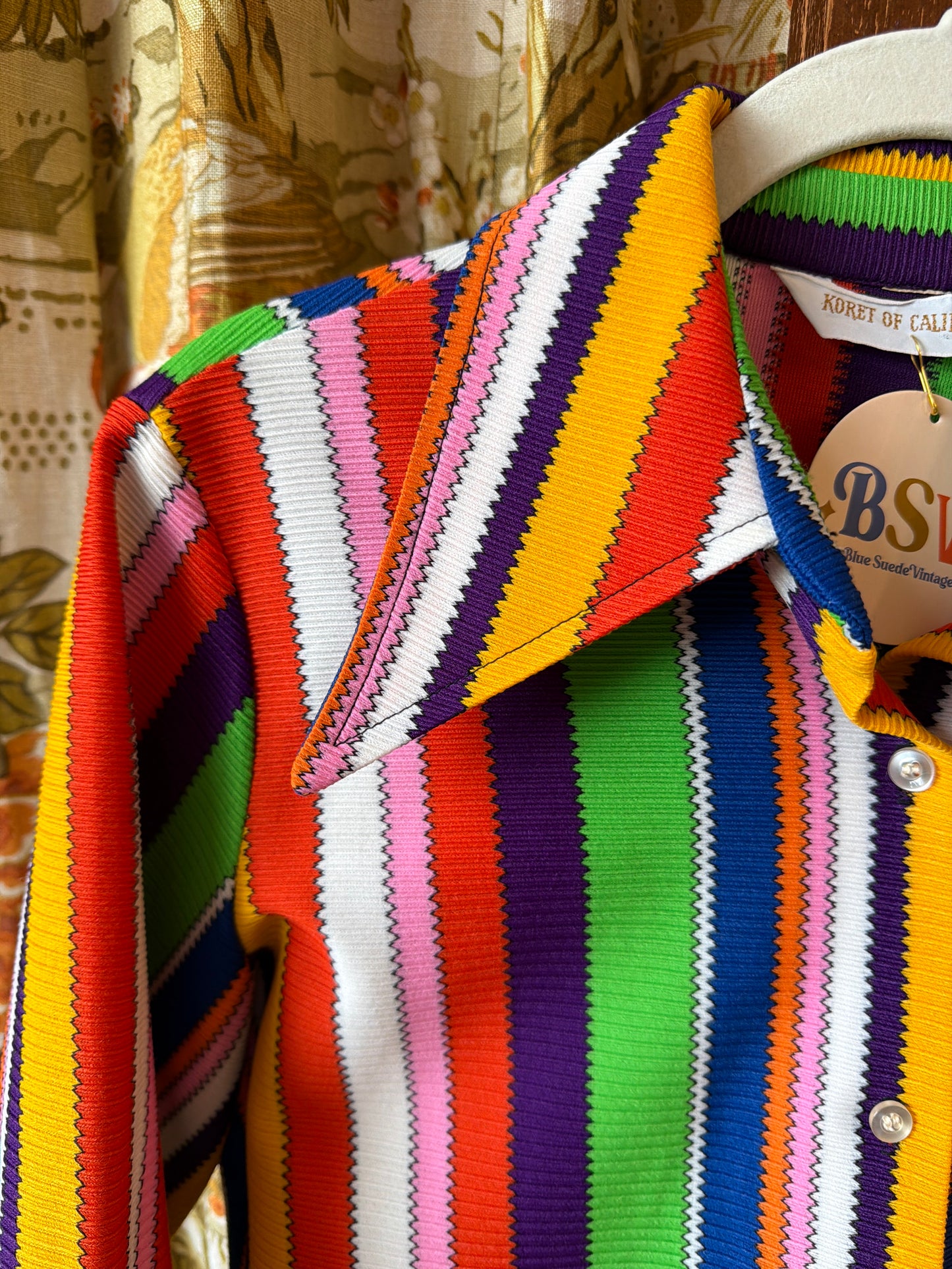 1970's Rainbow Stripe Dagger Collar Blouse | Koret of California