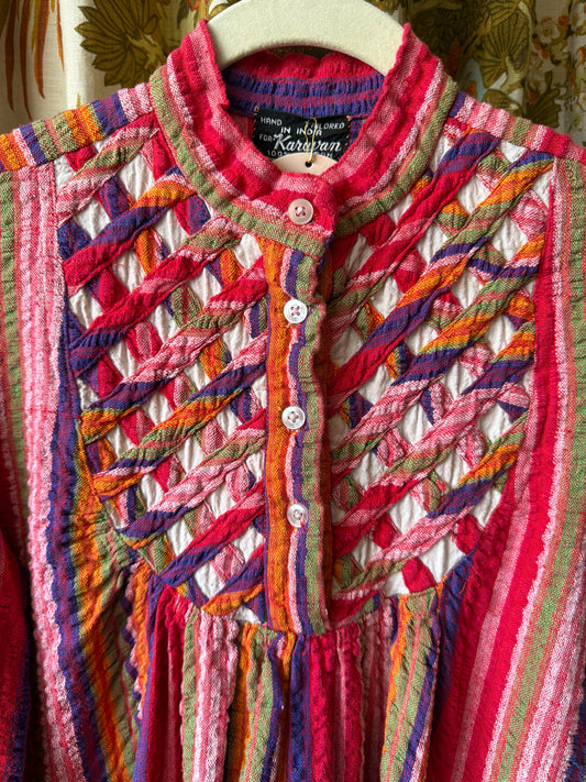 ~1970's Lattice Top Puckered Cotton Caftan | Karavan