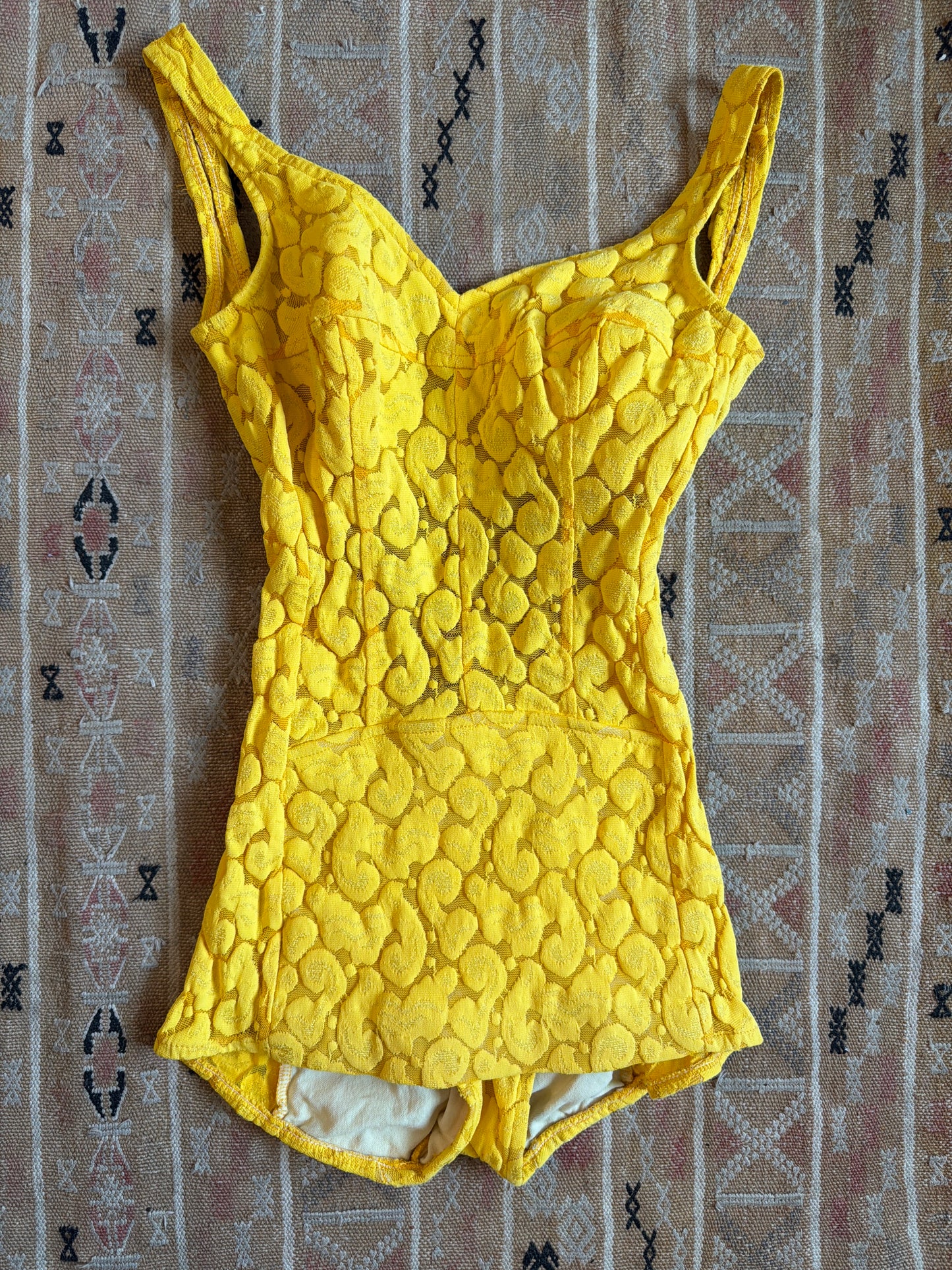 1960's Sheer Bodice Yellow Floral Swimsuit | Jantzen