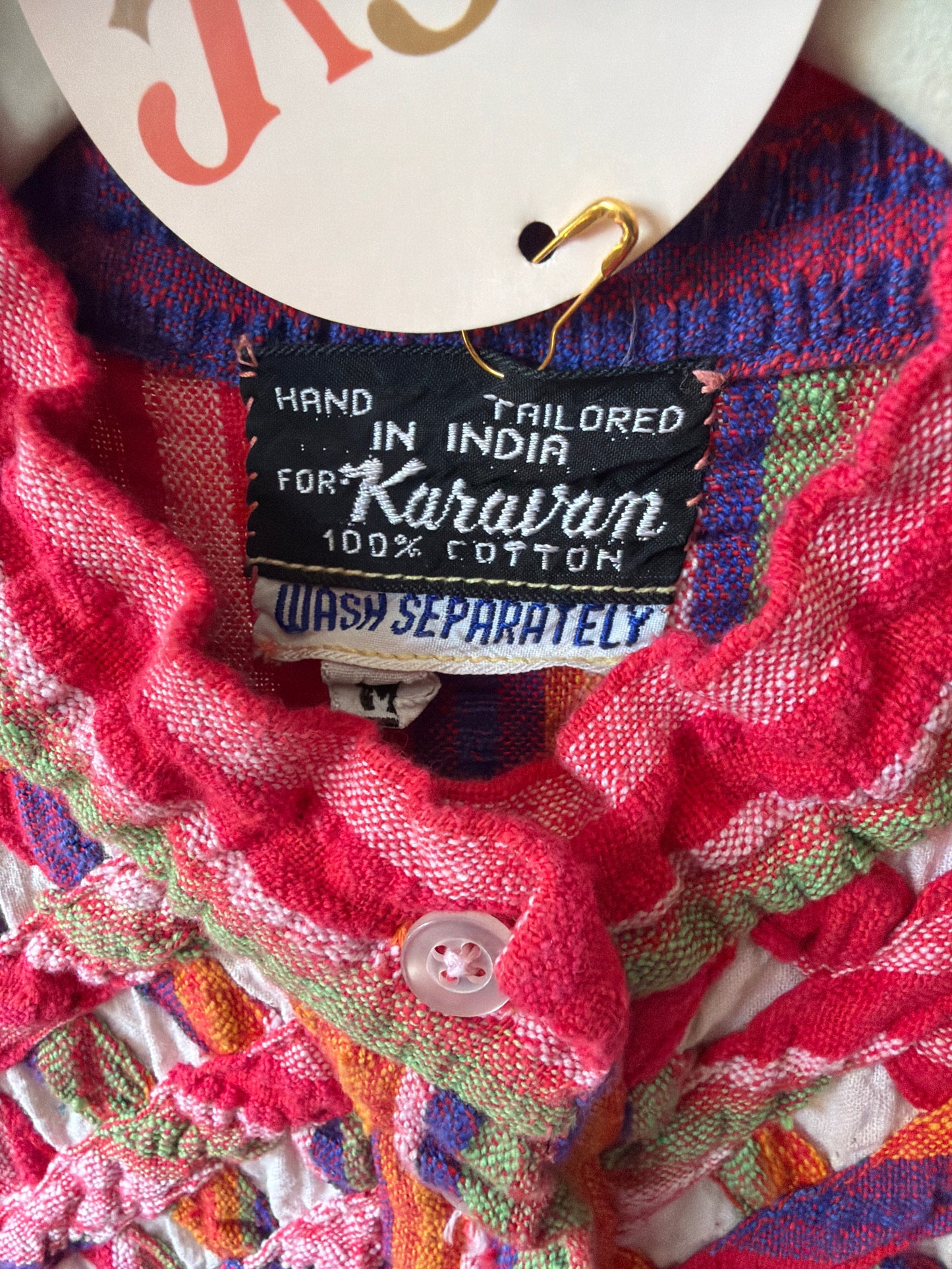 ~1970's Lattice Top Puckered Cotton Caftan | Karavan