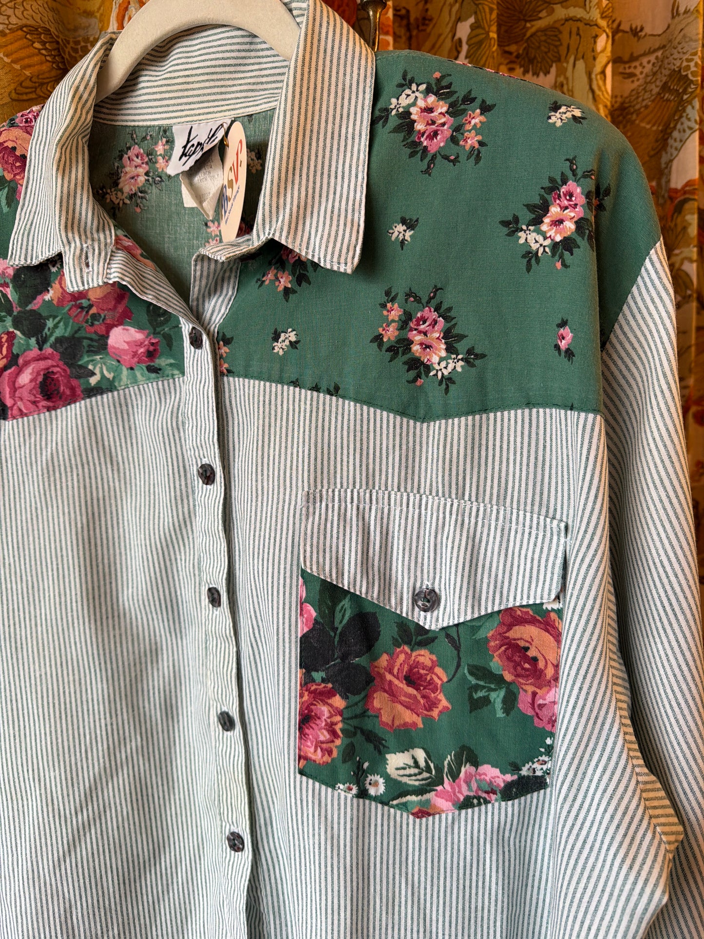 1990's Floral & Stripe Blouse LS | Tap & Co