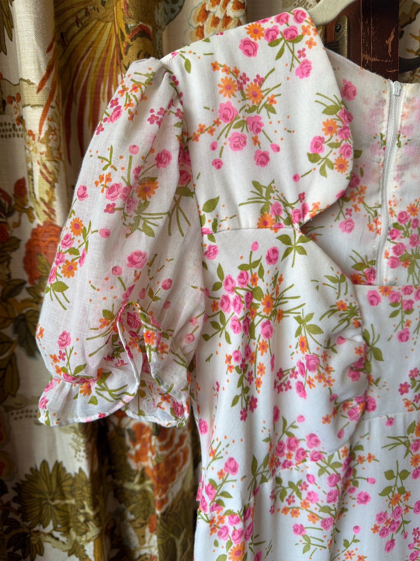 1970's Hot Pink Floral Prairie Maxi Dress