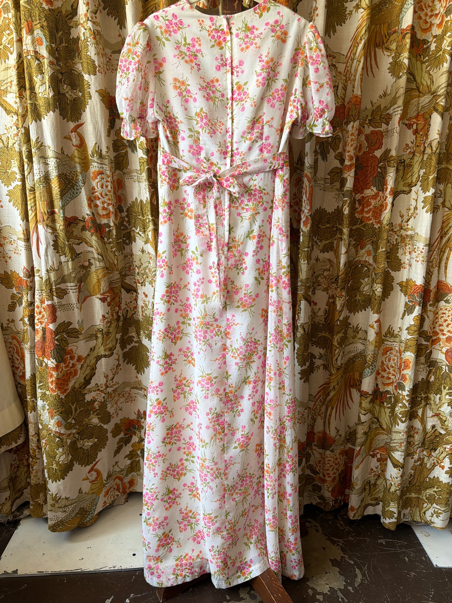 1970's Hot Pink Floral Prairie Maxi Dress